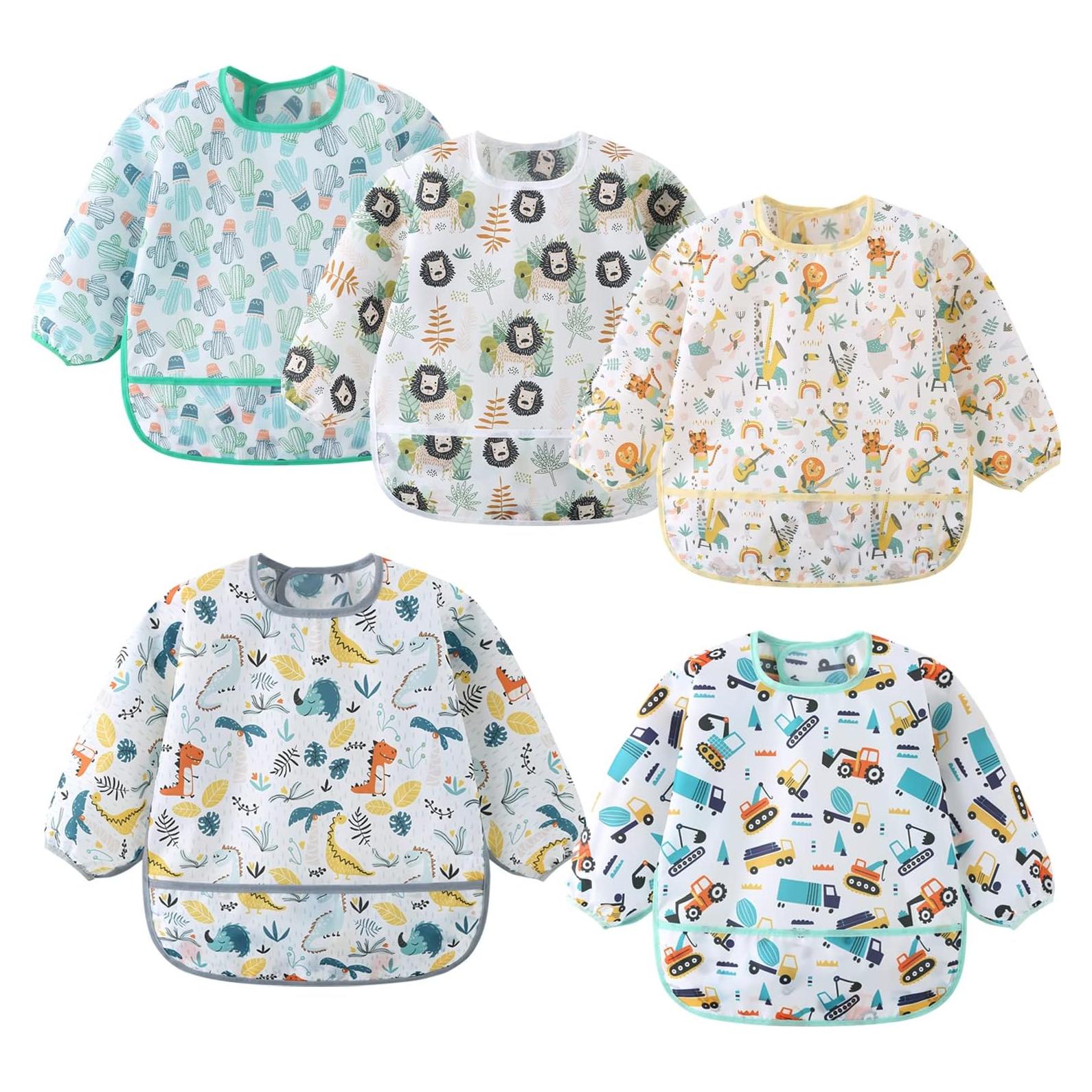 Paquete de 5 Baberos de Manga Larga Impermeables para Bebés