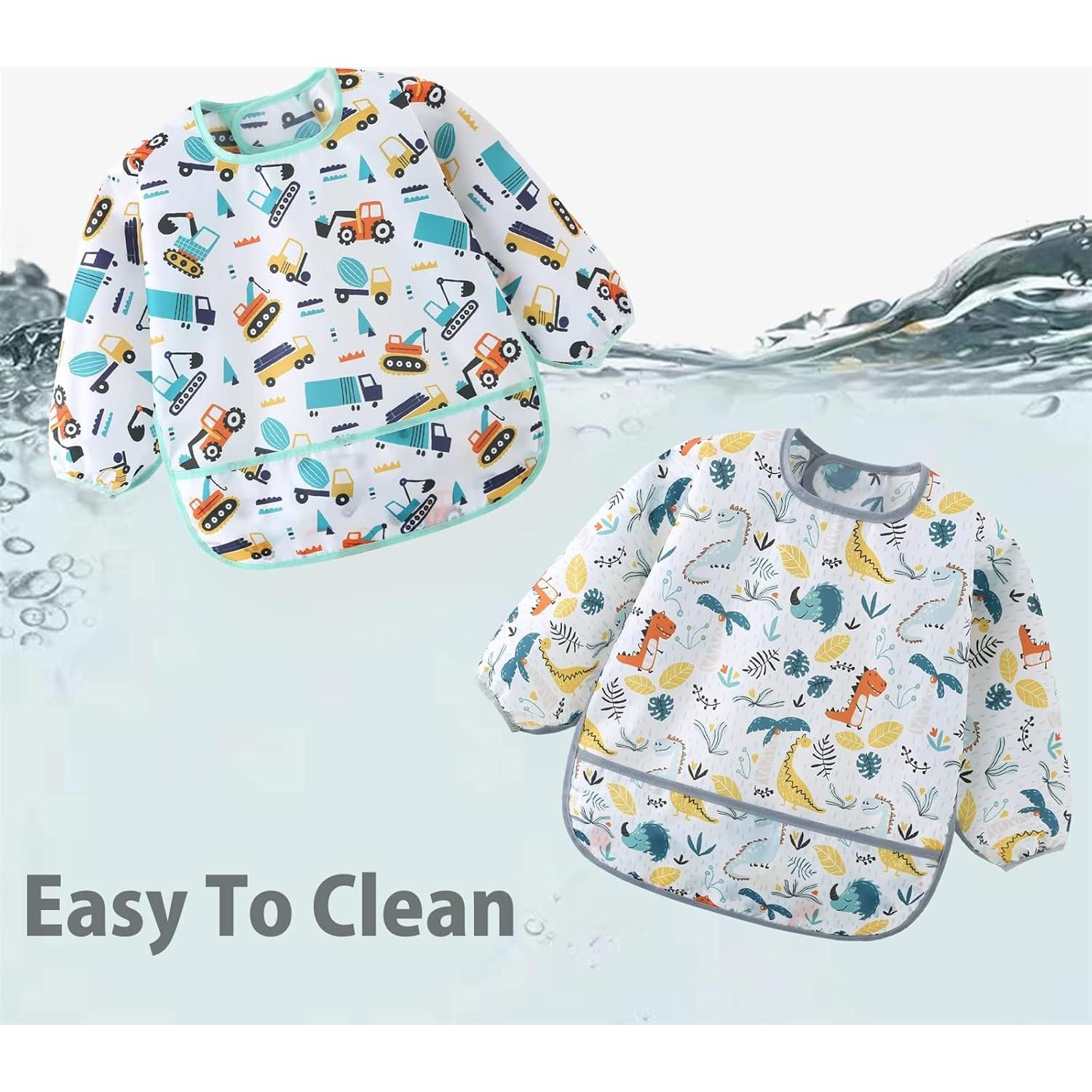 Paquete de 5 Baberos de Manga Larga Impermeables para Bebés