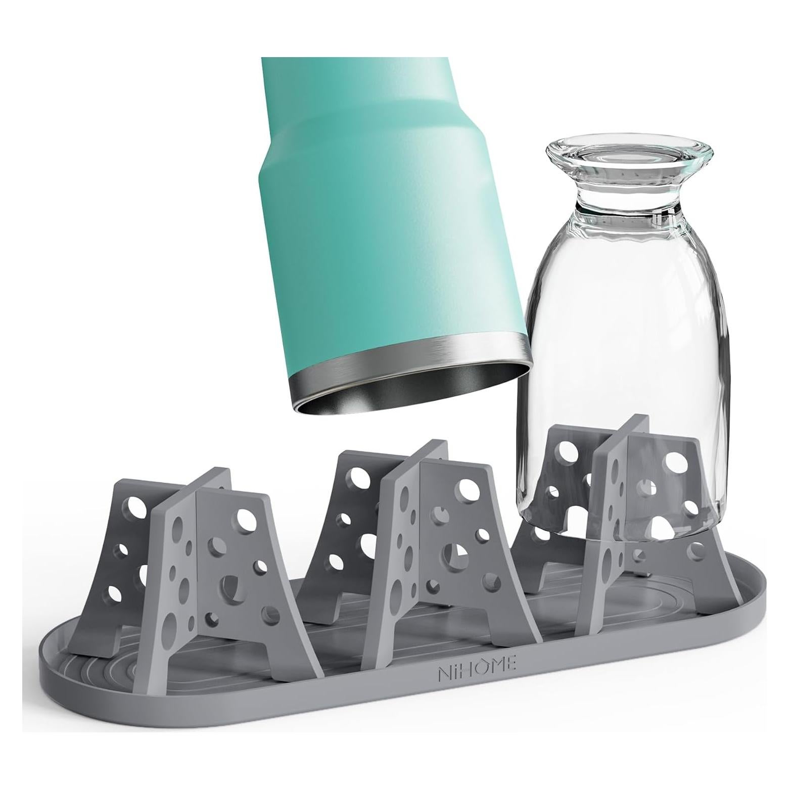 Conjunto 3 Soportes Secado Botellas Silicona NiHome Gris