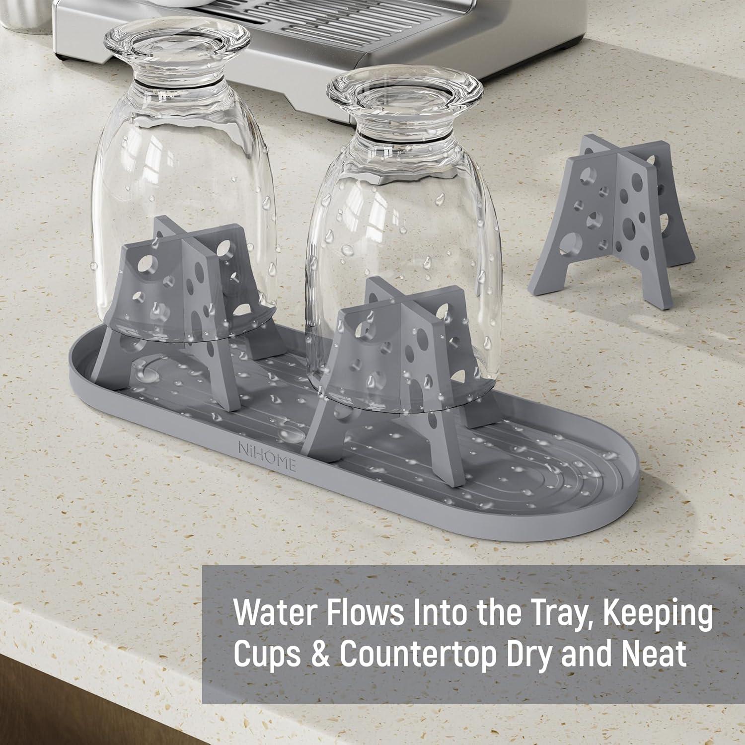 Conjunto 3 Soportes Secado Botellas Silicona NiHome Gris