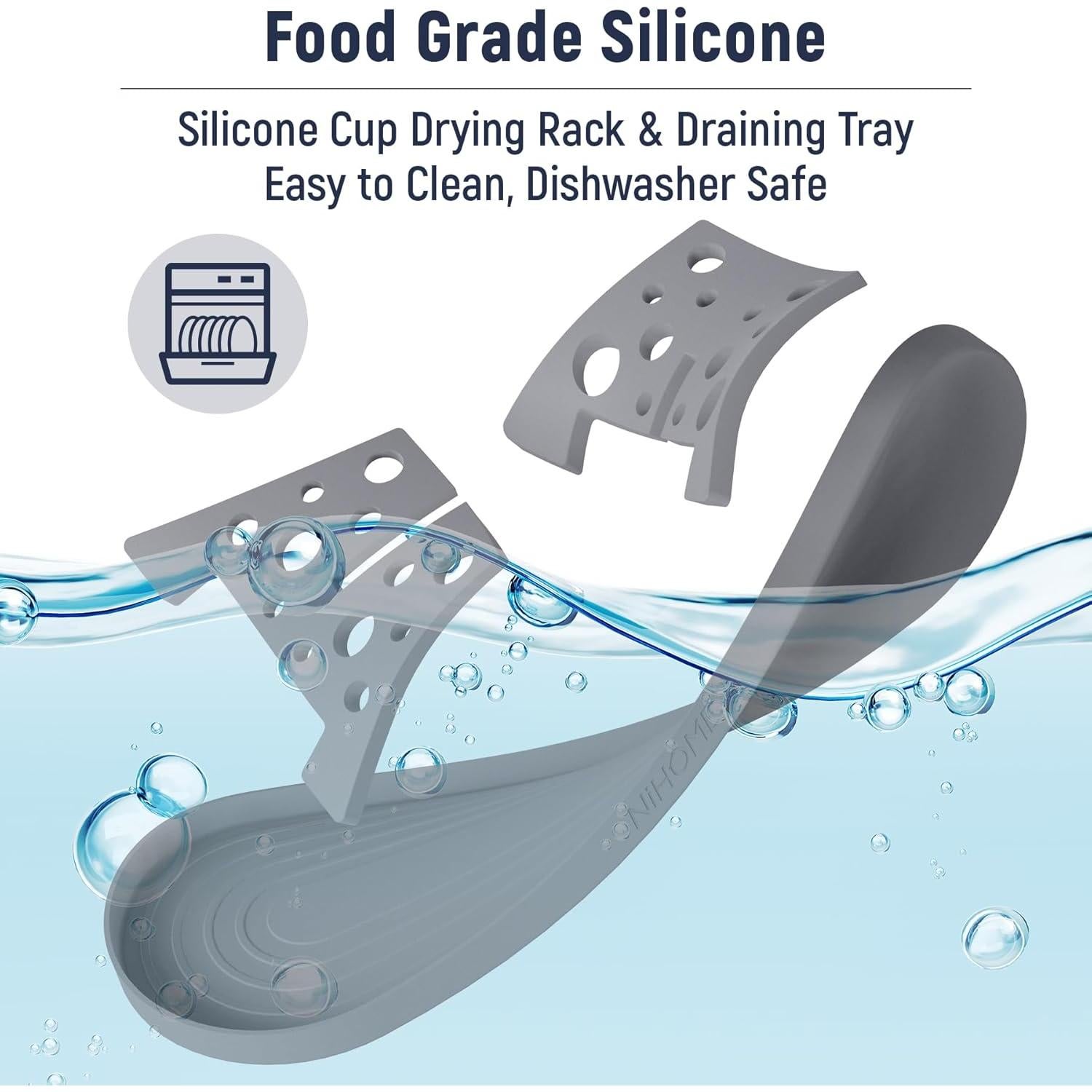 Conjunto 3 Soportes Secado Botellas Silicona NiHome Gris