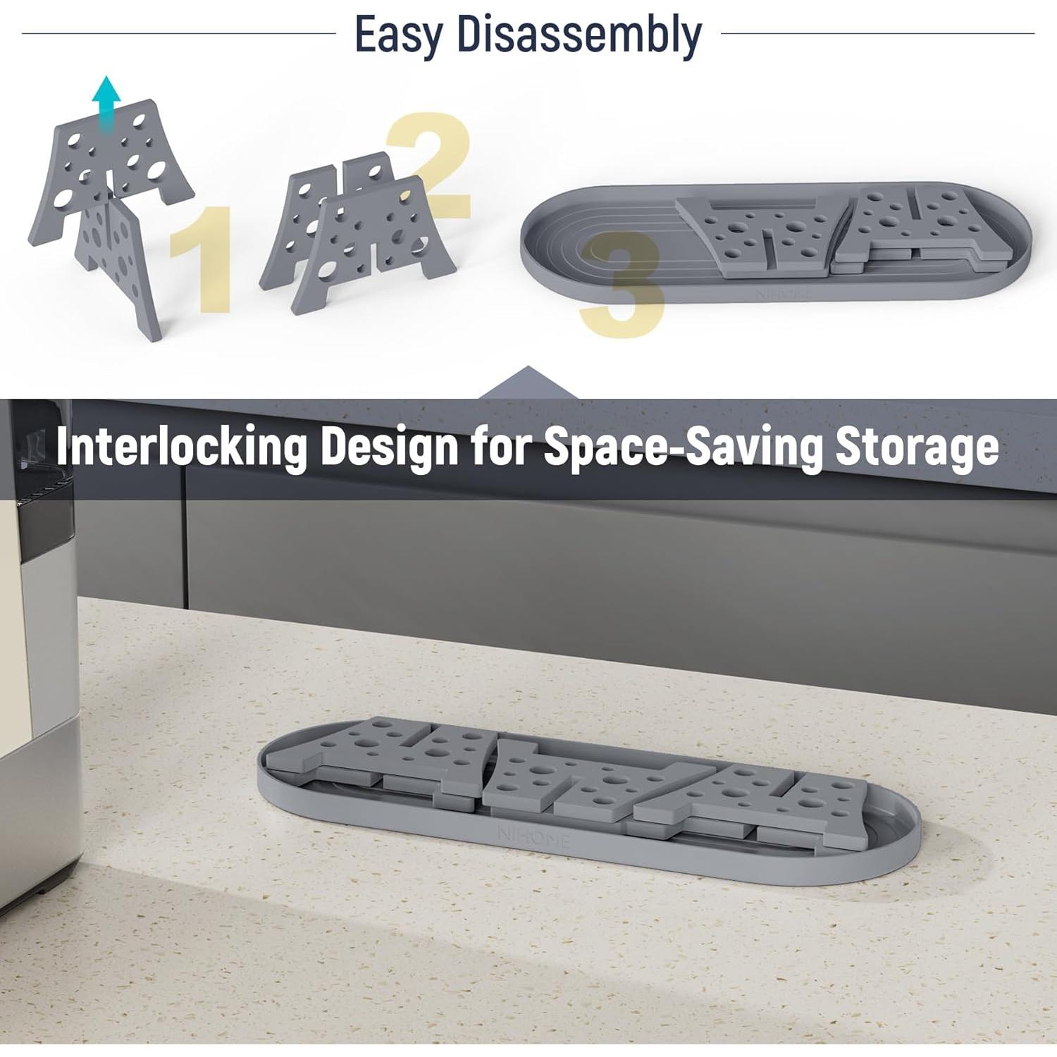 Conjunto 3 Soportes Secado Botellas Silicona NiHome Gris