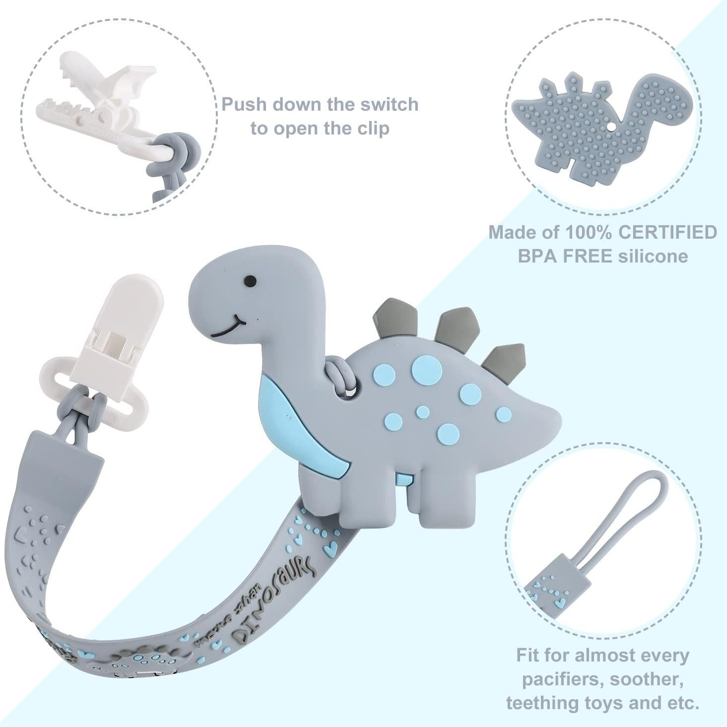 Chupete de Dinosaurio con Clip para Bebés - Silicona Grado Alimenticio