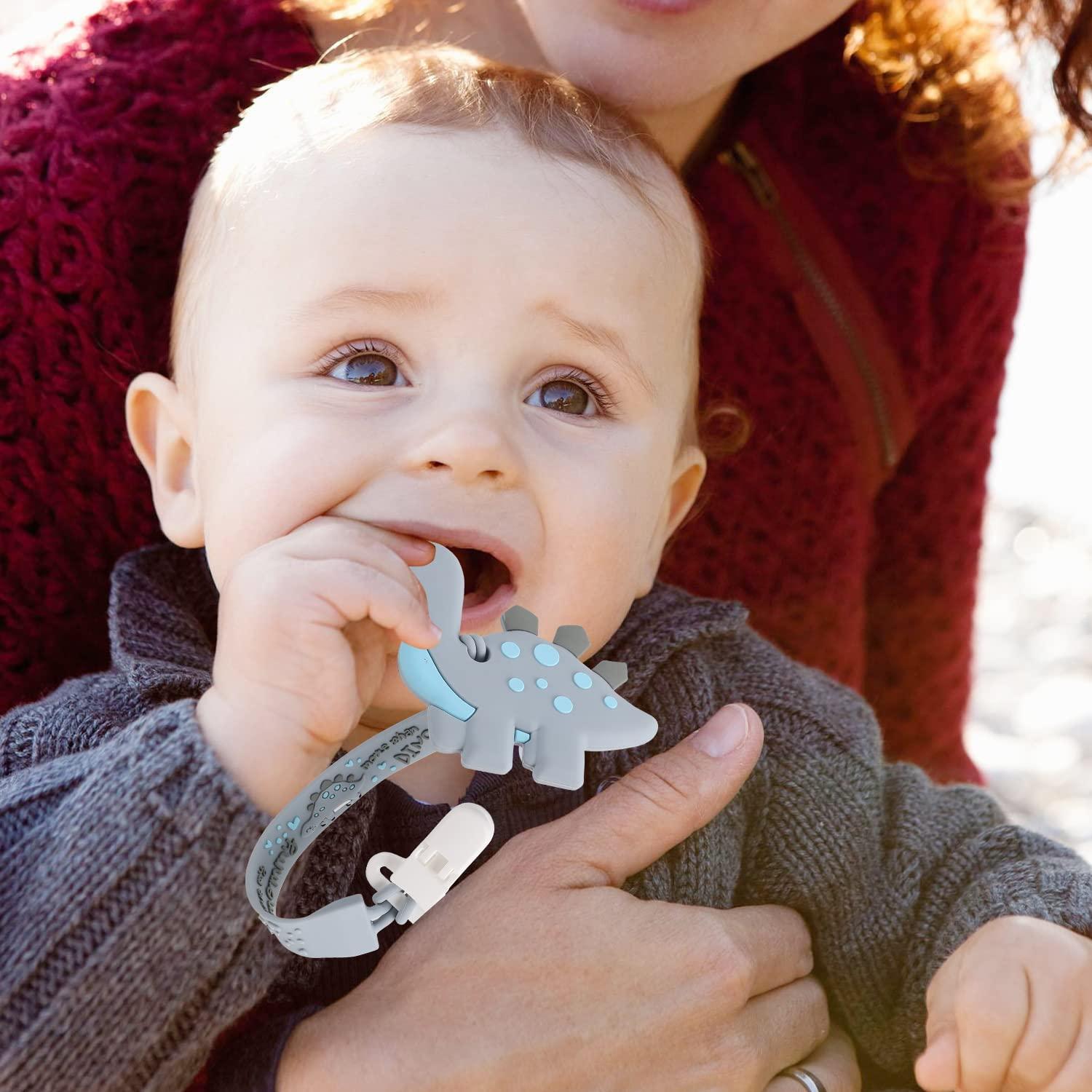 Chupete de Dinosaurio con Clip para Bebés - Silicona Grado Alimenticio
