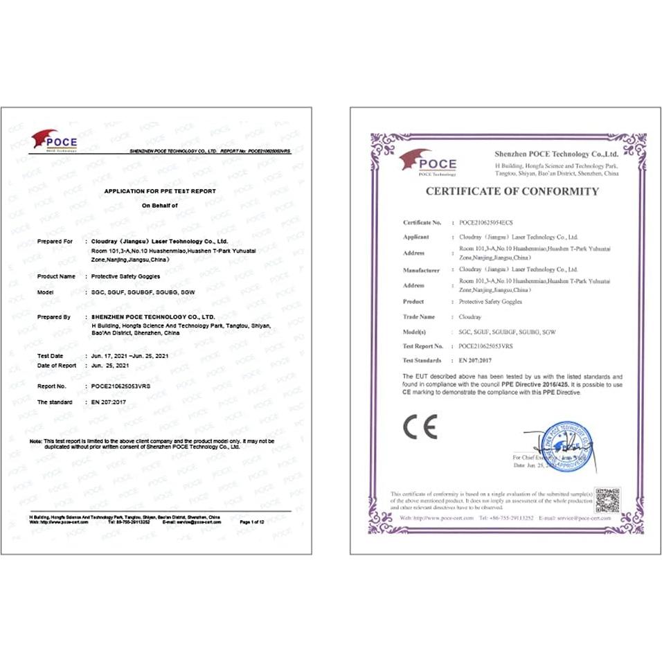 Gafas de seguridad láser Cloudray 1064nm OD 6+ CE