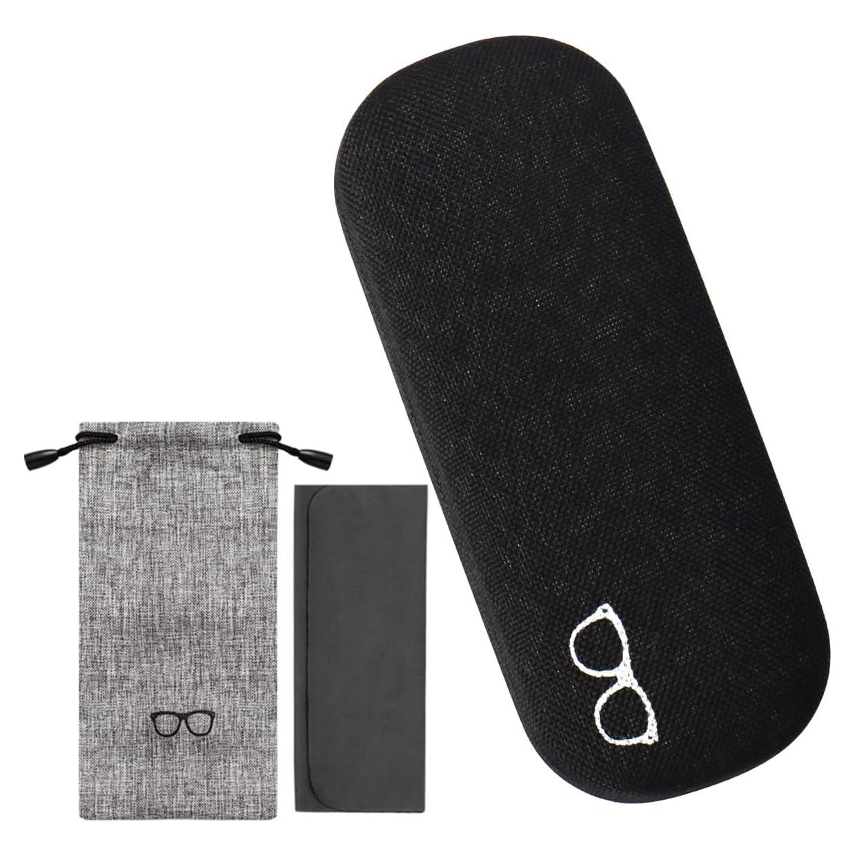 Funda Dura para Gafas YOSE con Bolsa y Paño - Negro