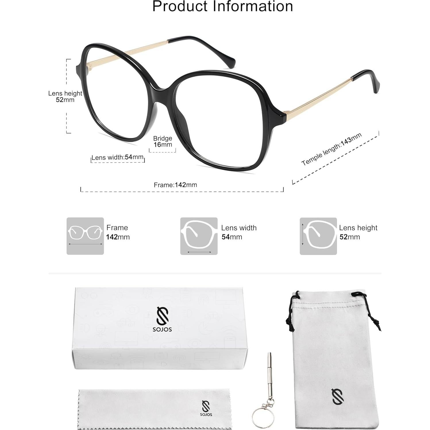 Gafas Cuadradas Sobredimensionadas SOJOS Anti-Luz Azul Mujer