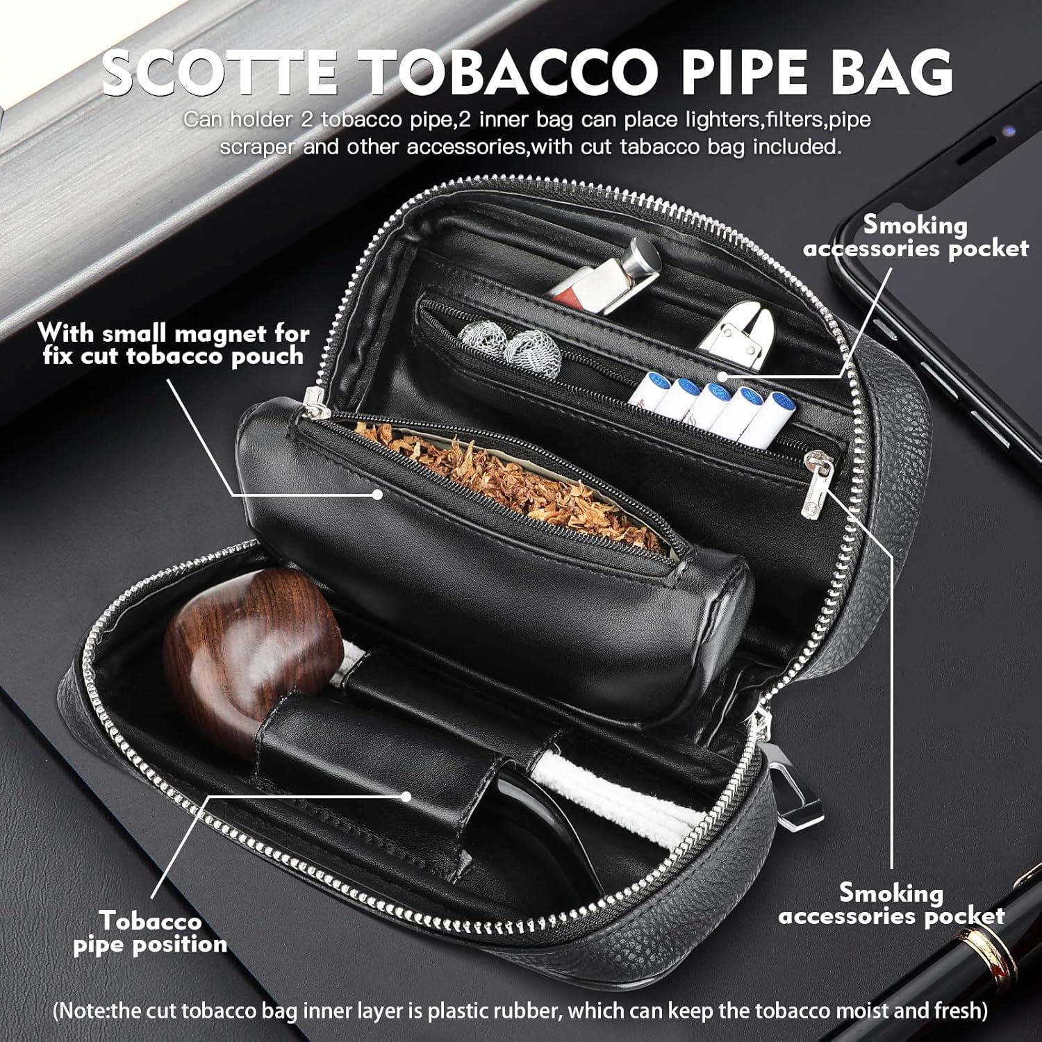 Juego de Pipa de Tabaco Scotte con Accesorios y Bolsa de Cuero
