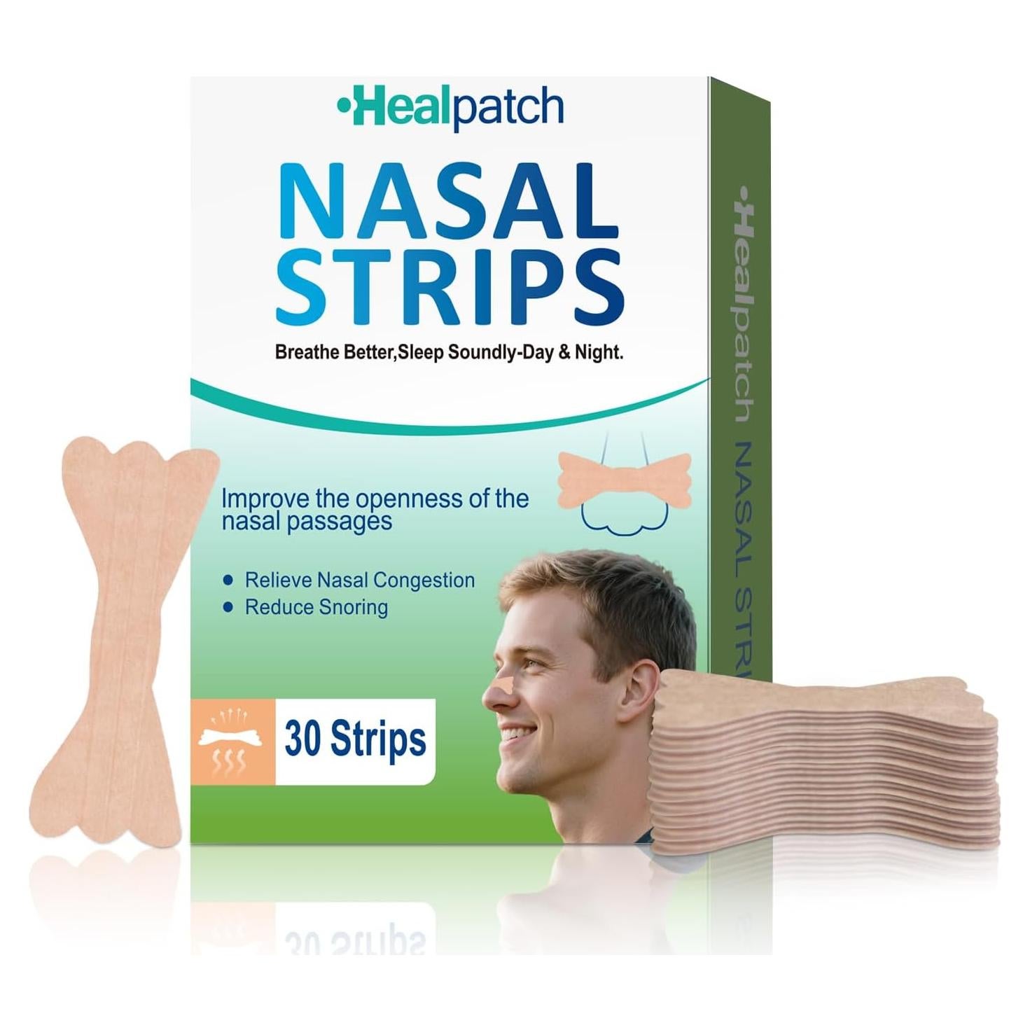 Tiras Nasales Healpatch para Ronquidos y Congestión - 30 Paquetes