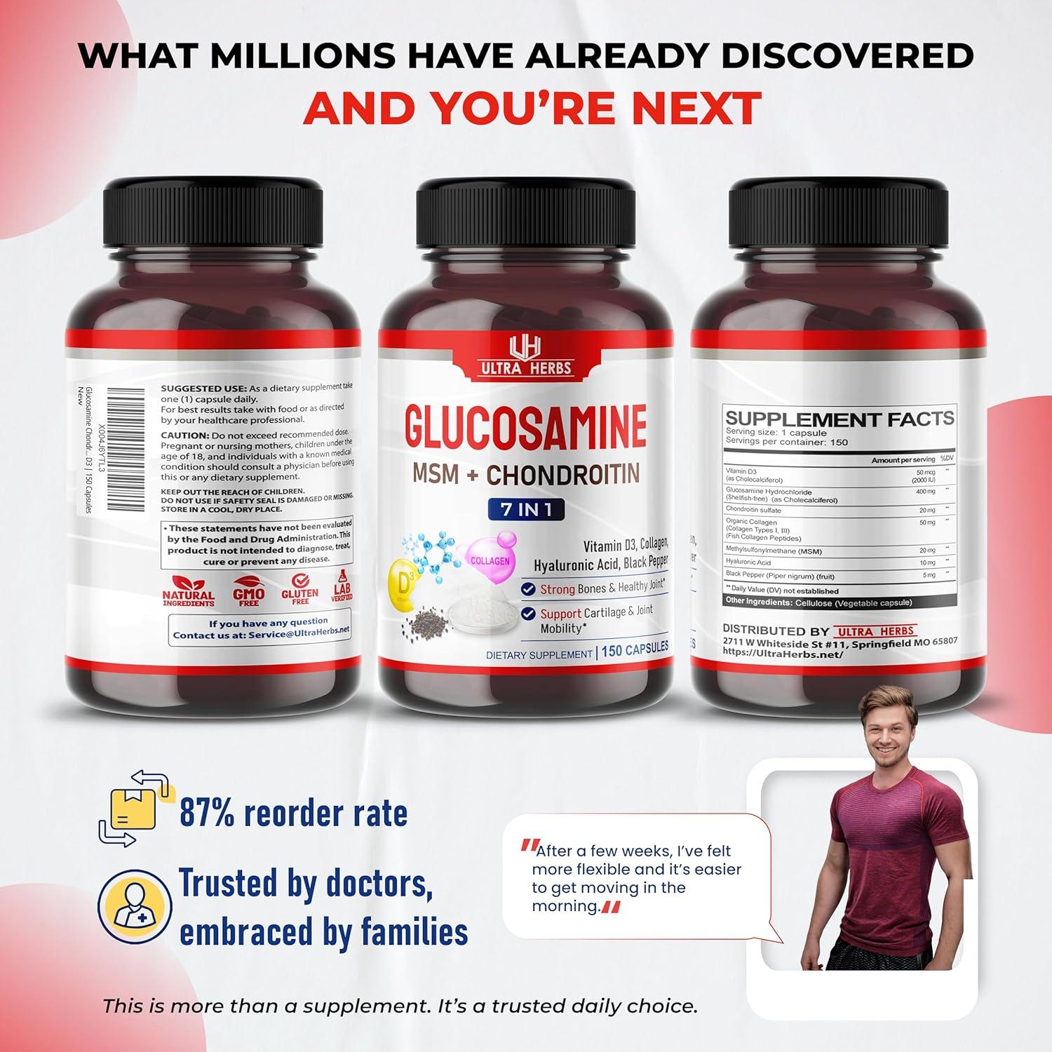 Glucosamina Condroitina MSM Ultra Herbs 150 Cápsulas 7 en 1