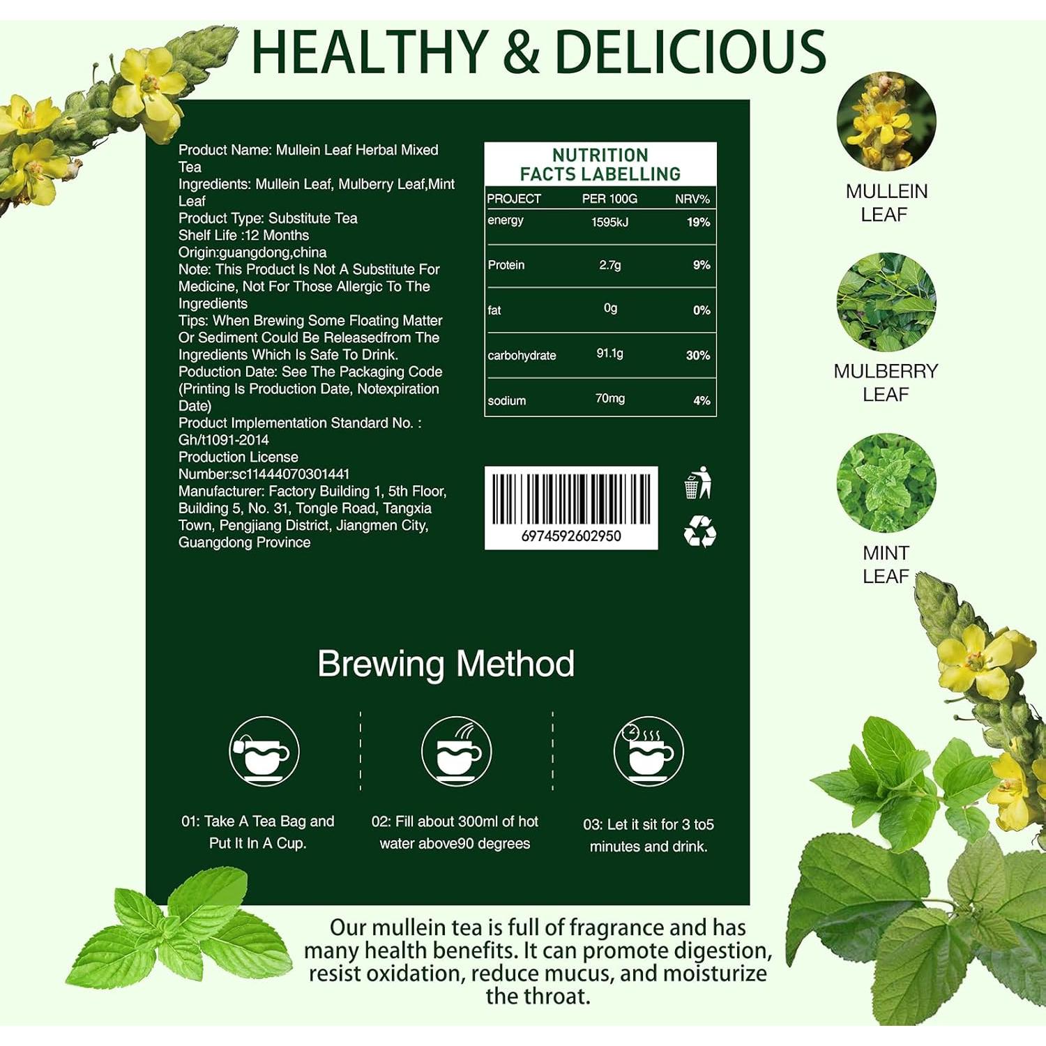 Té Herbal de Mullein SIRDIKA - 20 Bolsitas (70g) Sin Cafeína