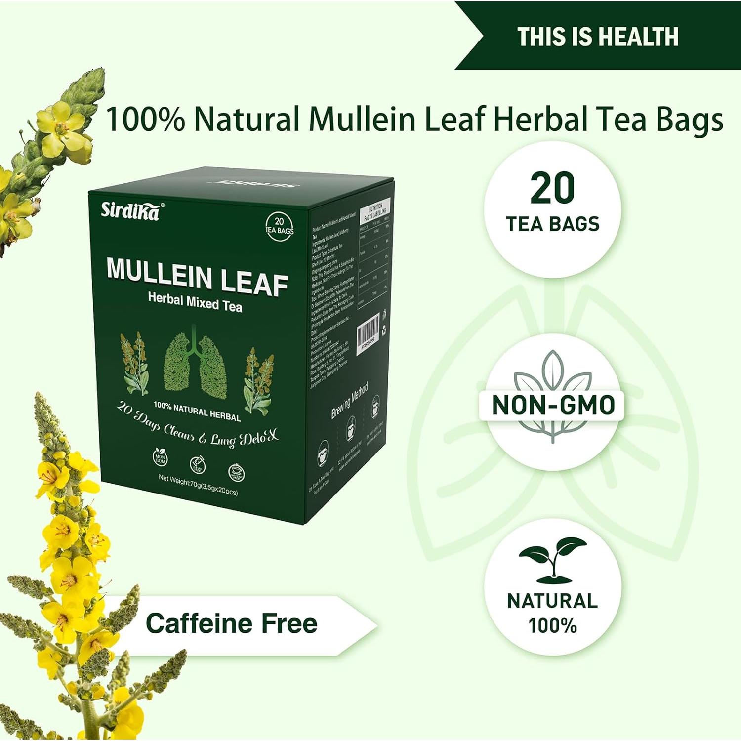 Té Herbal de Mullein SIRDIKA - 20 Bolsitas (70g) Sin Cafeína
