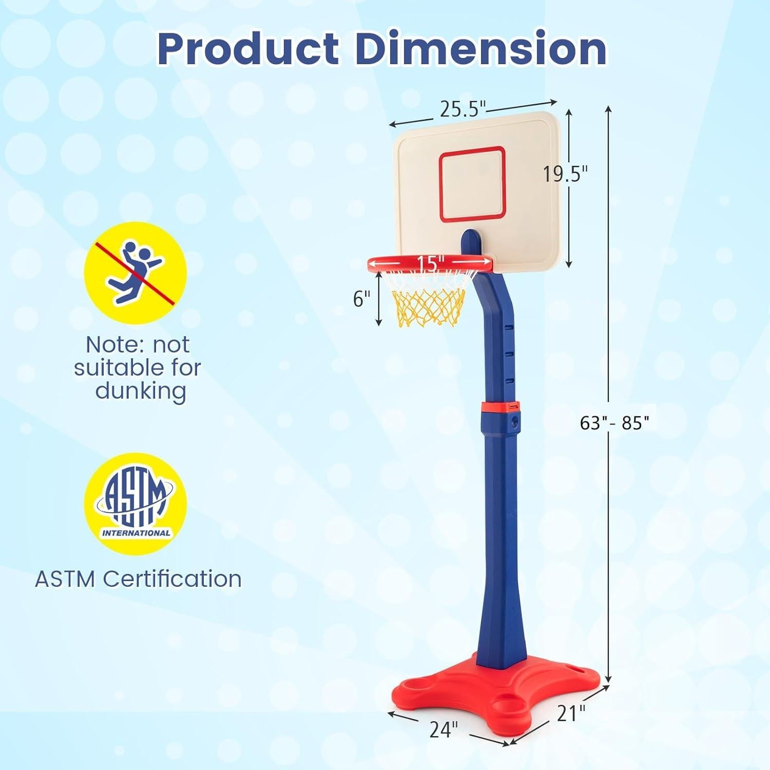 Aro de Baloncesto Ajustable Costzon para Niños 63-85 cm