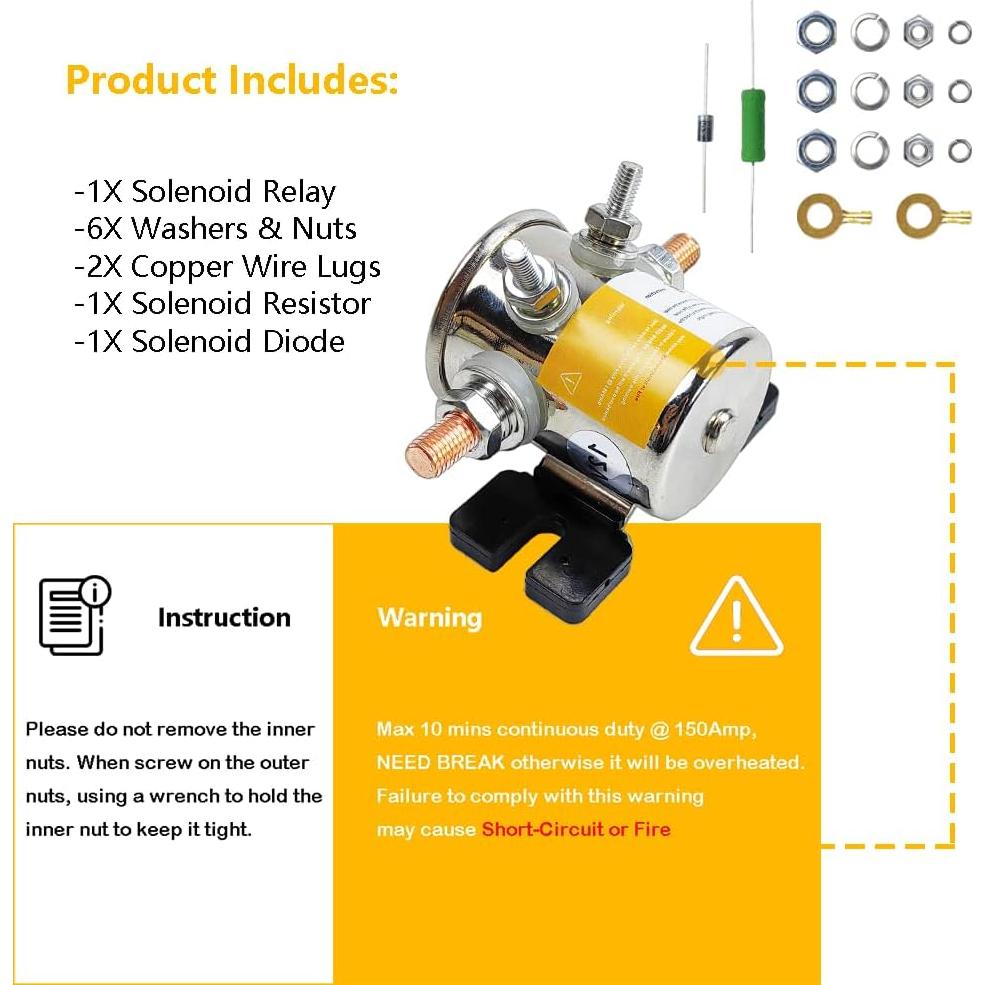 Relé de Solenoide 12V LLNSEAUTO 300A con Diodo y Resistor
