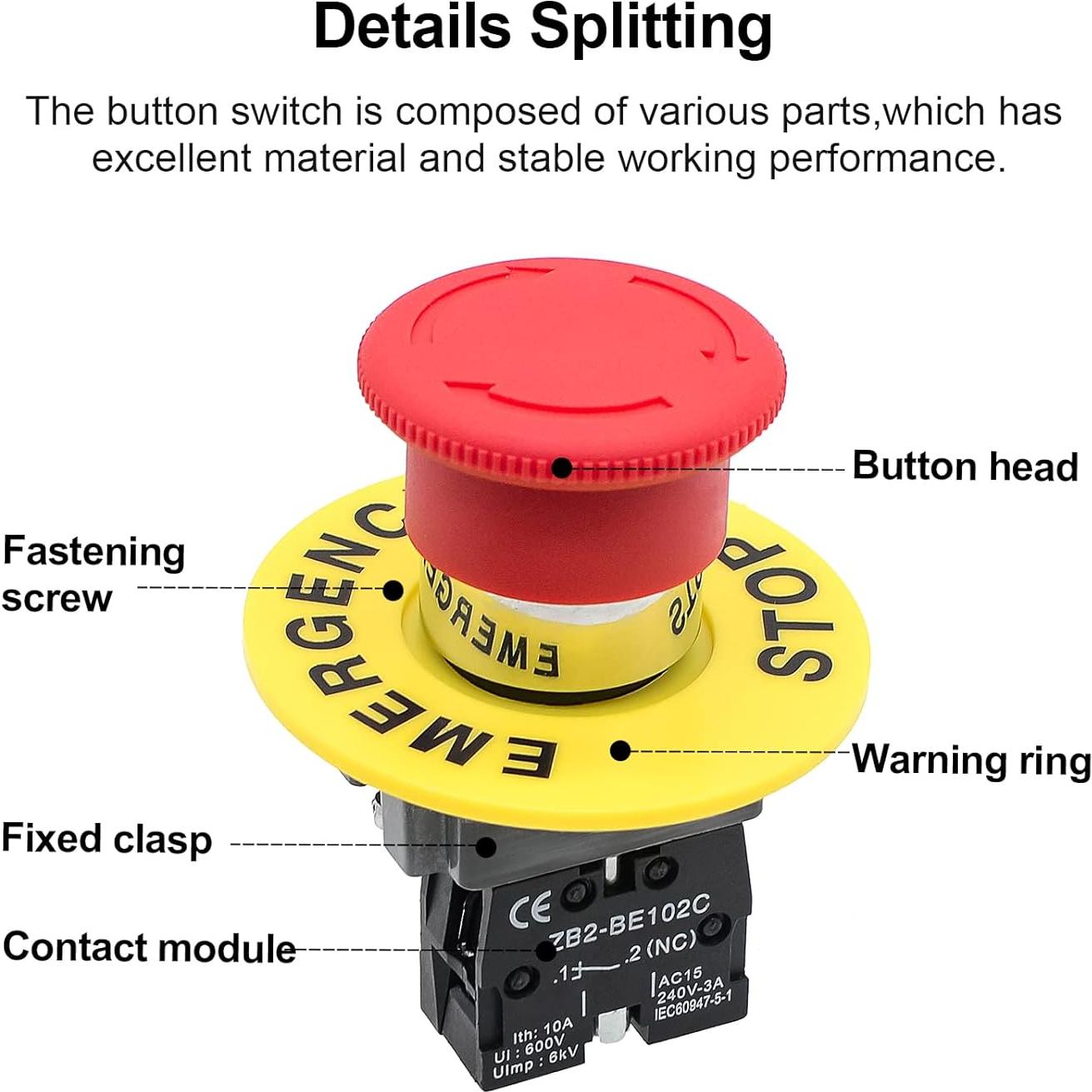 Interruptor de Parada de Emergencia Minyu 1NC Cabeza de Hongo Roja