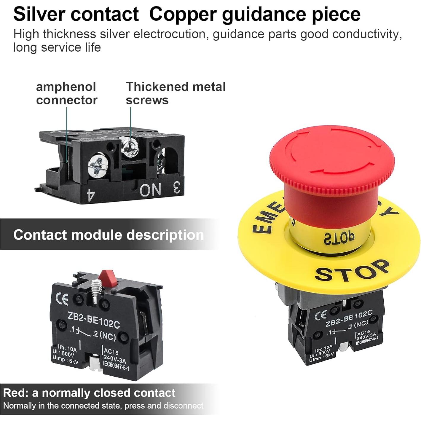 Interruptor de Parada de Emergencia Minyu 1NC Cabeza de Hongo Roja