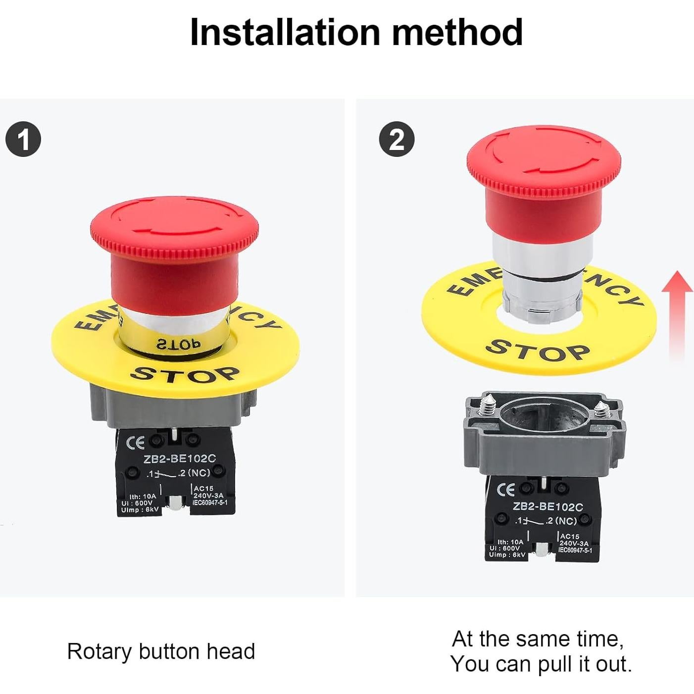 Interruptor de Parada de Emergencia Minyu 1NC Cabeza de Hongo Roja