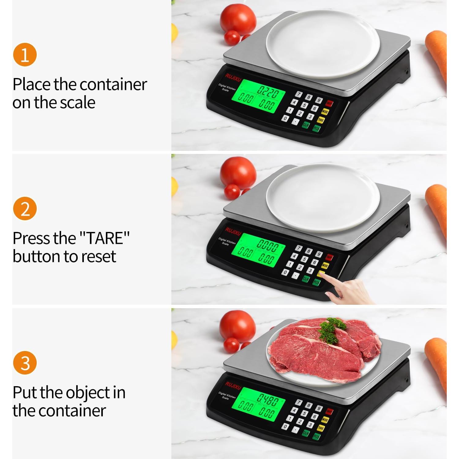 Escala de Cocina Digital Rujixu 30kg Acero Inoxidable LCD