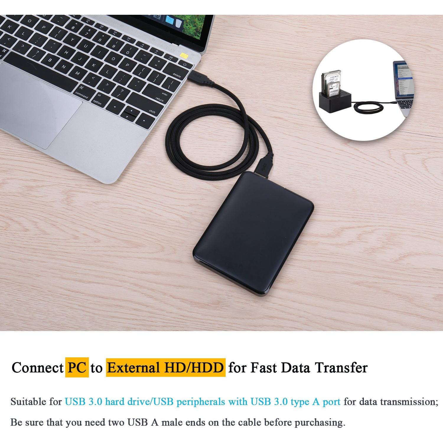 Cable USB 3.0 Tipo A Macho a Macho 1.5ft Besgoods - Paquete de 2