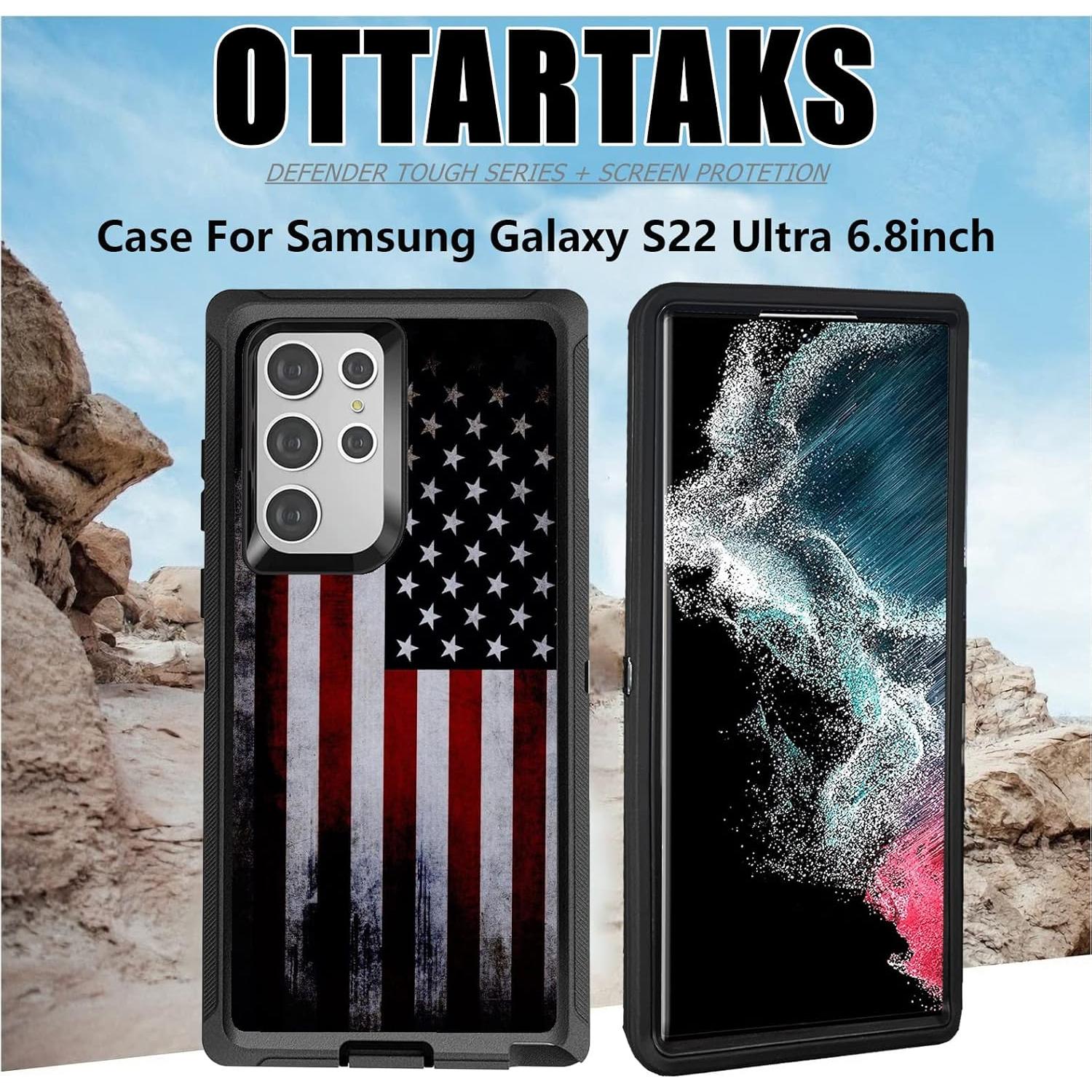 Funda OTTARTAKS para Samsung Galaxy S22 Ultra 6.8" Negra con Protector de Lente