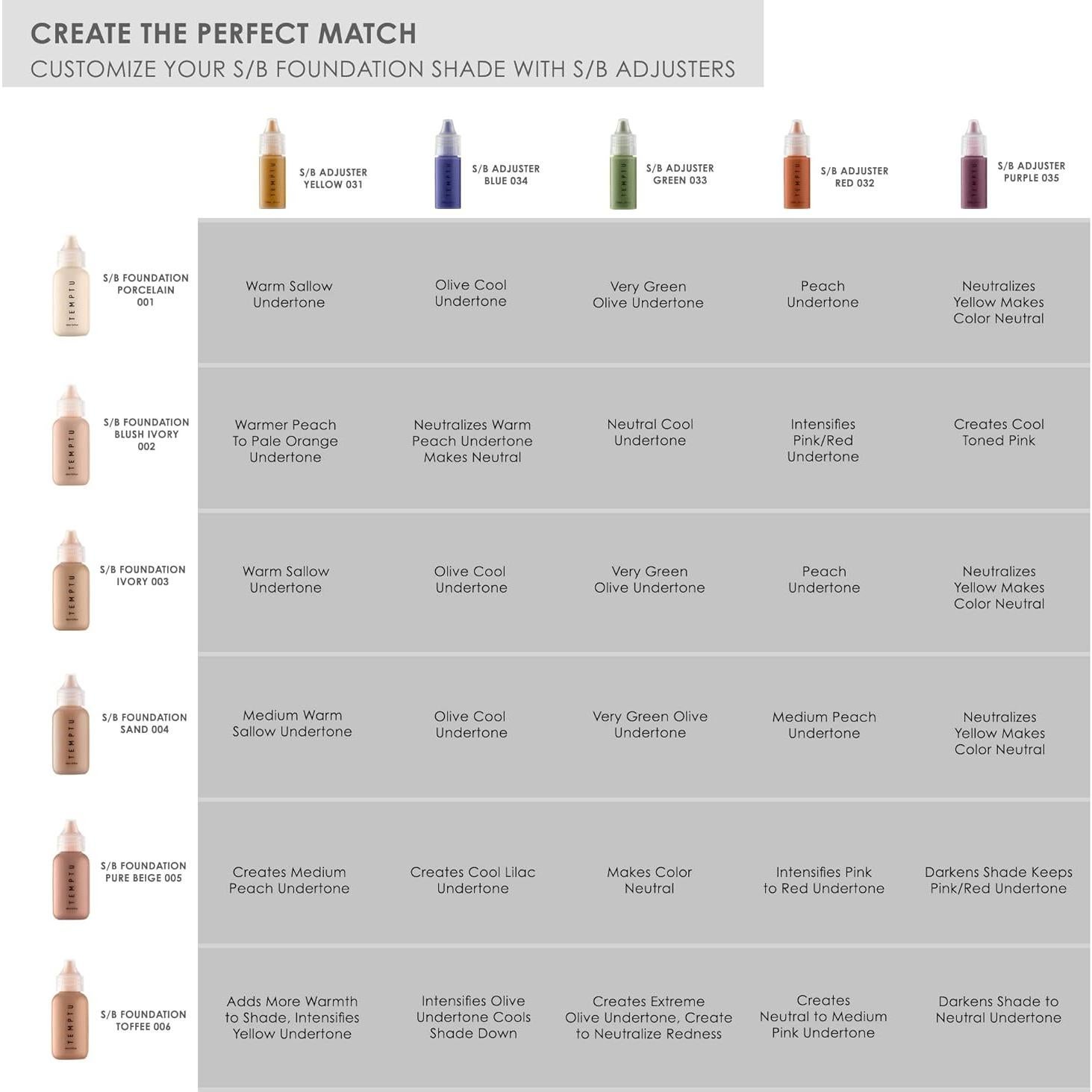 Ajustador de Tono TEMPTU S/B Silicona 7 Colores 159g