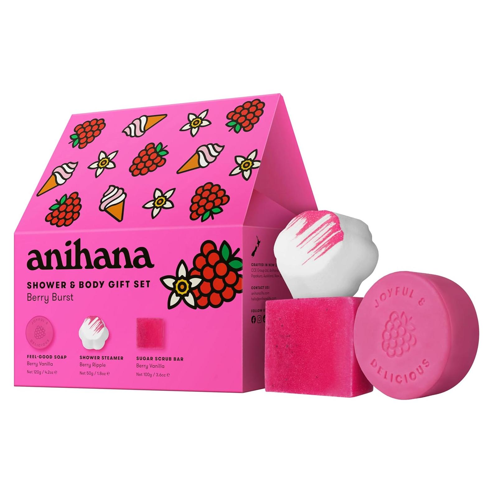 Conjunto de Regalo de Ducha Berry Burst Anihana - Jabón, Vaporera y Exfoliante