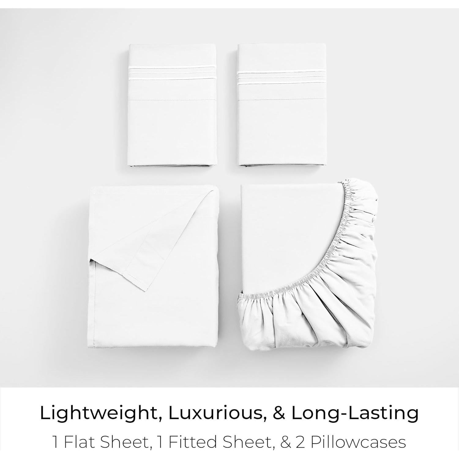 Juego de Sábanas Twin XL Mellanni 4 Piezas Microfibra Blanco