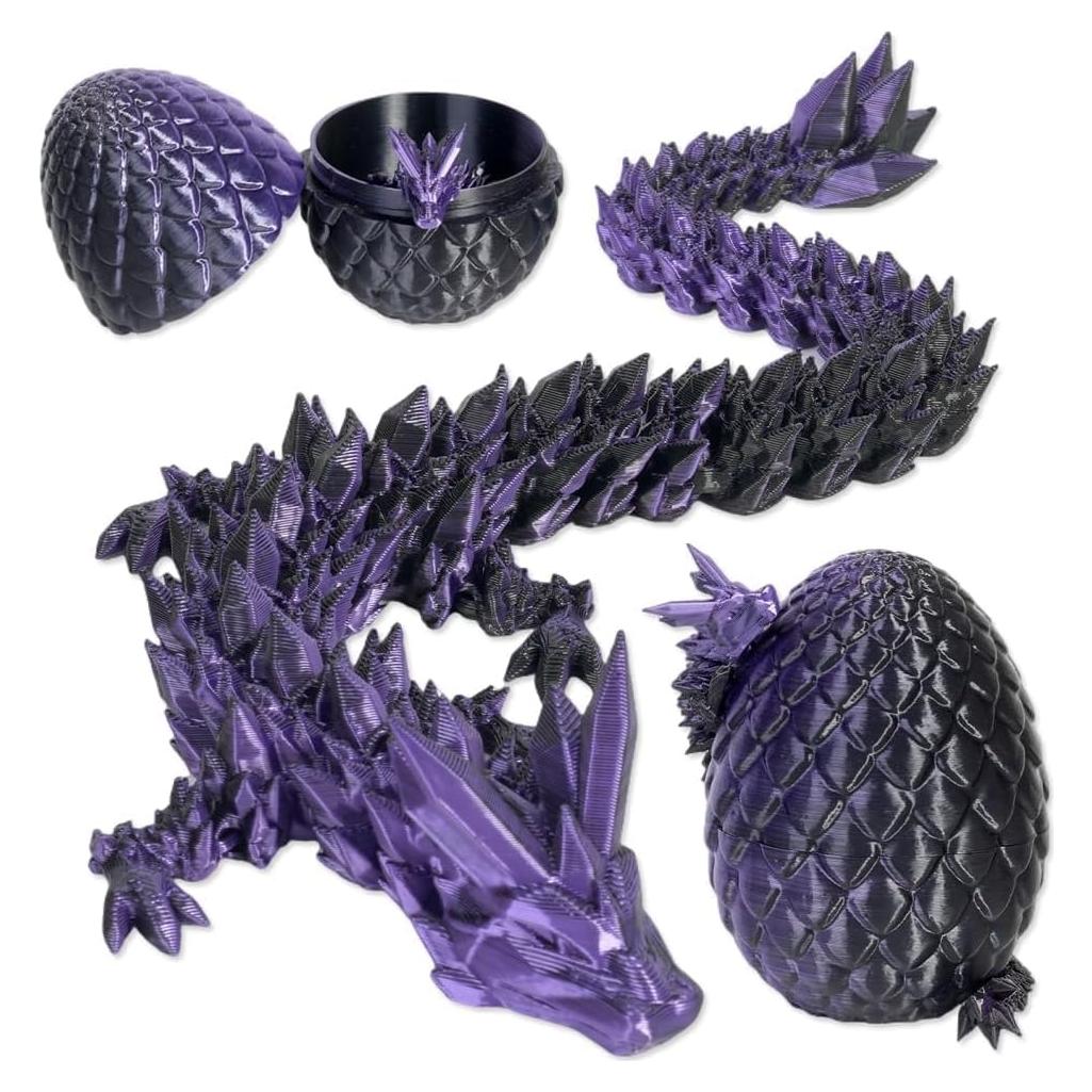 Huevo de Dragón 3D YILCER con Dragón de Cristal - Negro Púrpura