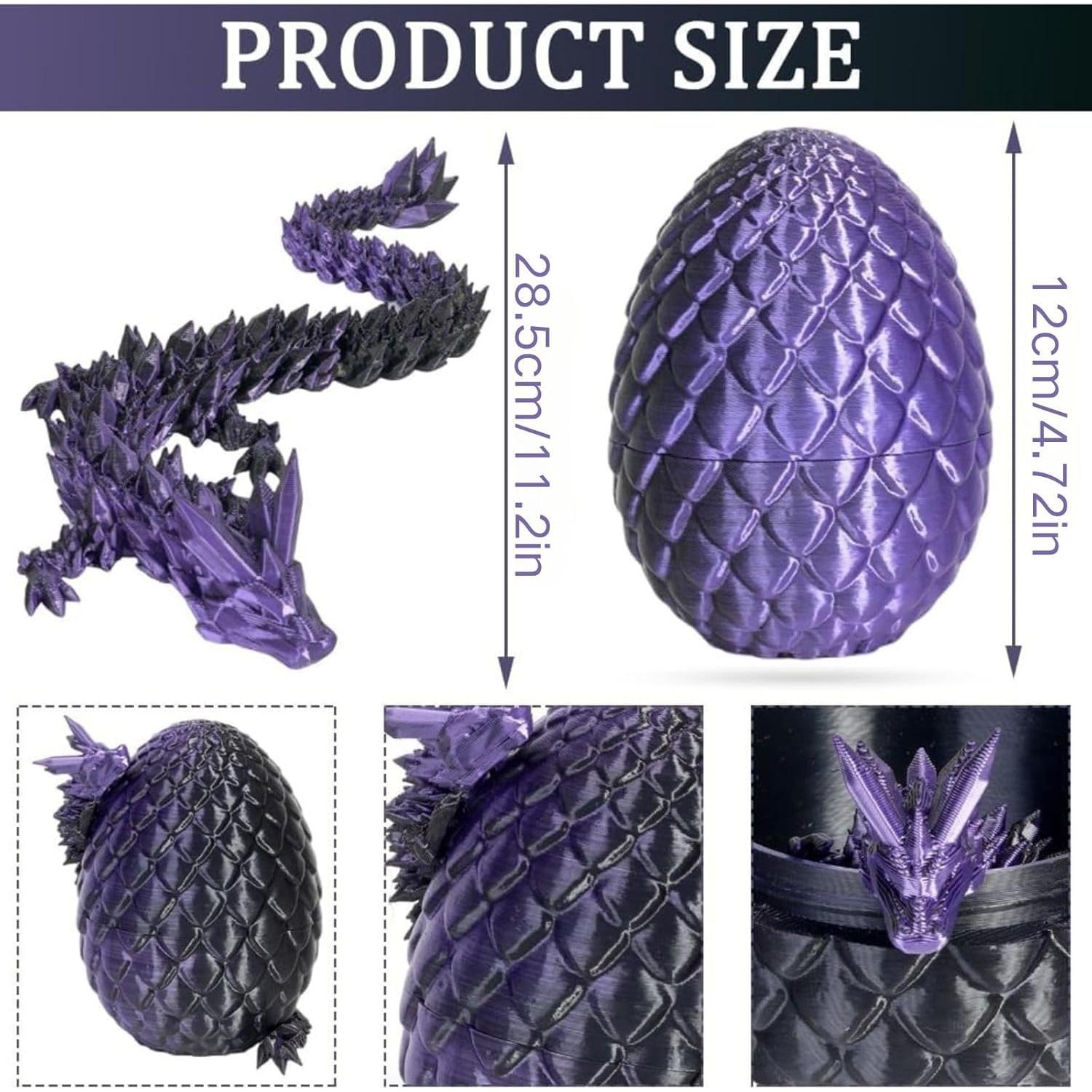Huevo de Dragón 3D YILCER con Dragón de Cristal - Negro Púrpura