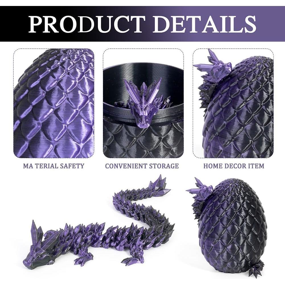 Huevo de Dragón 3D YILCER con Dragón de Cristal - Negro Púrpura