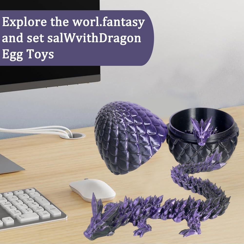 Huevo de Dragón 3D YILCER con Dragón de Cristal - Negro Púrpura