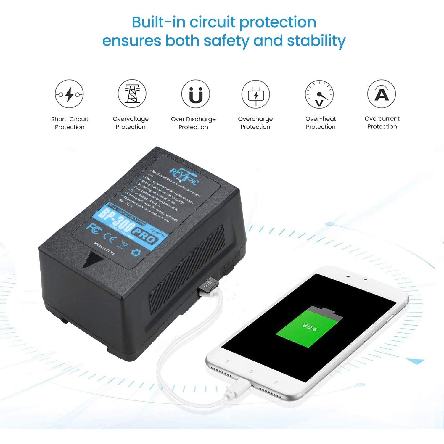 Batería V Mount REYTRIC 300Wh 20400mAh con cargador D-Tap