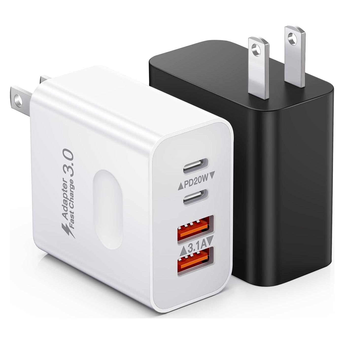 Cargador USB C 40W 4 Puertos UVRESINME 2-Pack Blanco Negro