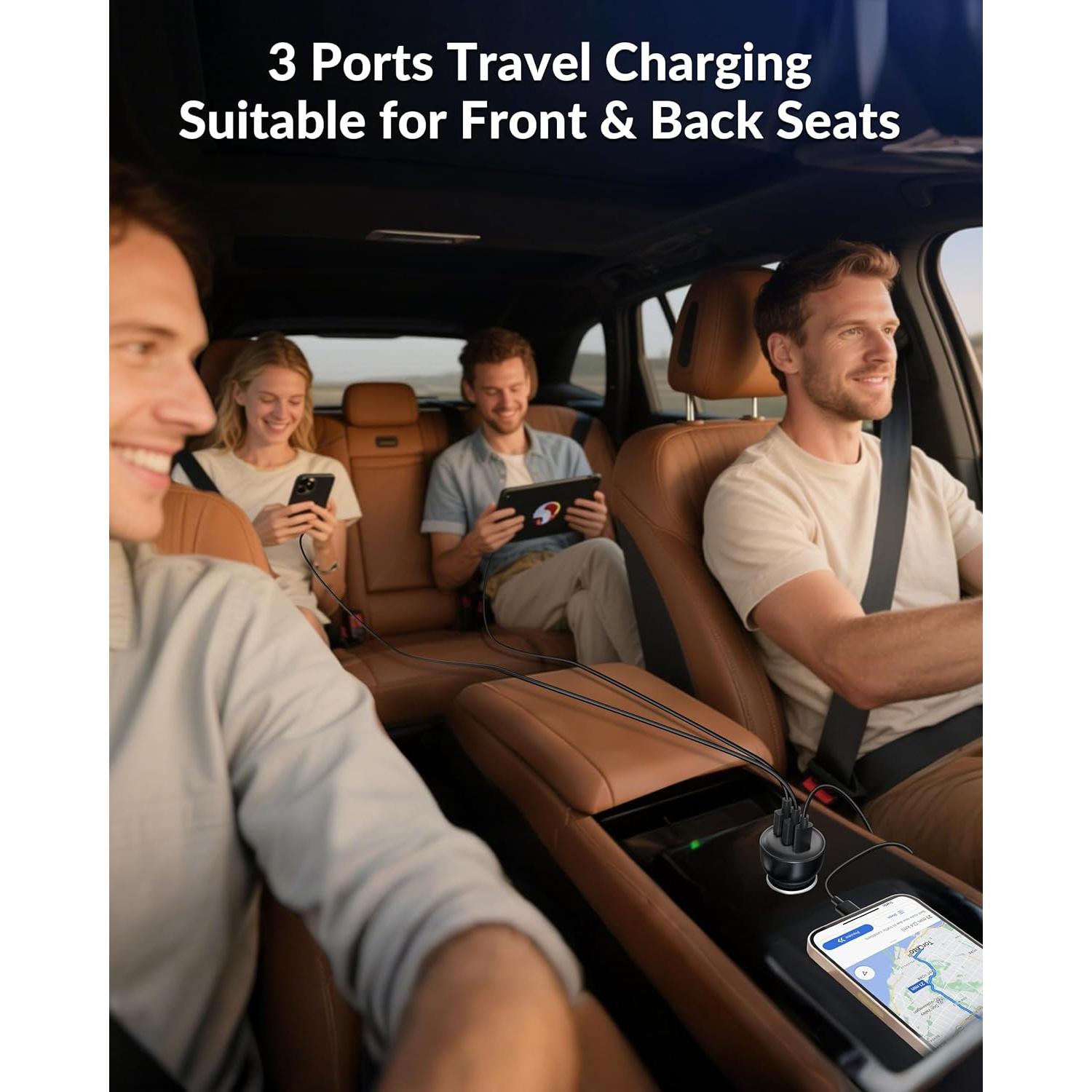 Cargador de coche USB-C 3 Puertos 70W Heyuan - Carga Rápida