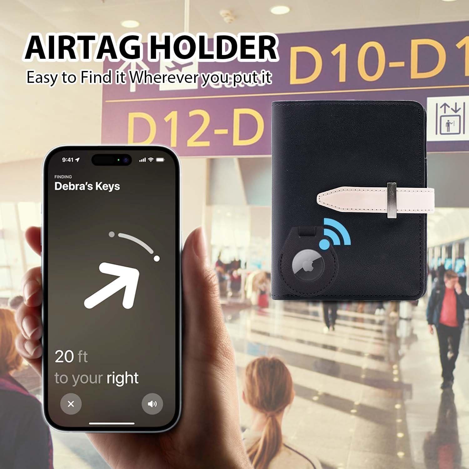 Portapasaporte Sbrinnaliao con Airtag y Bloqueo RFID Negro