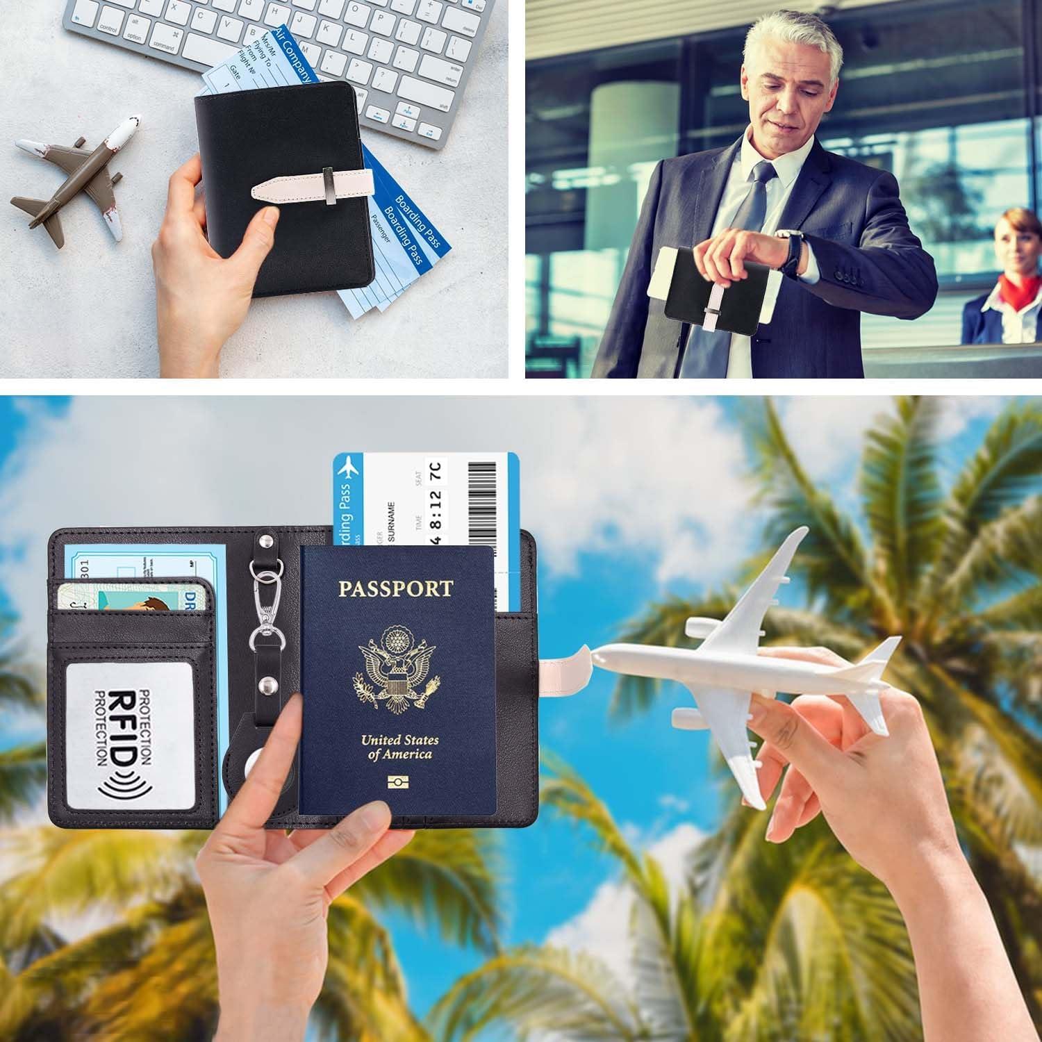Portapasaporte Sbrinnaliao con Airtag y Bloqueo RFID Negro