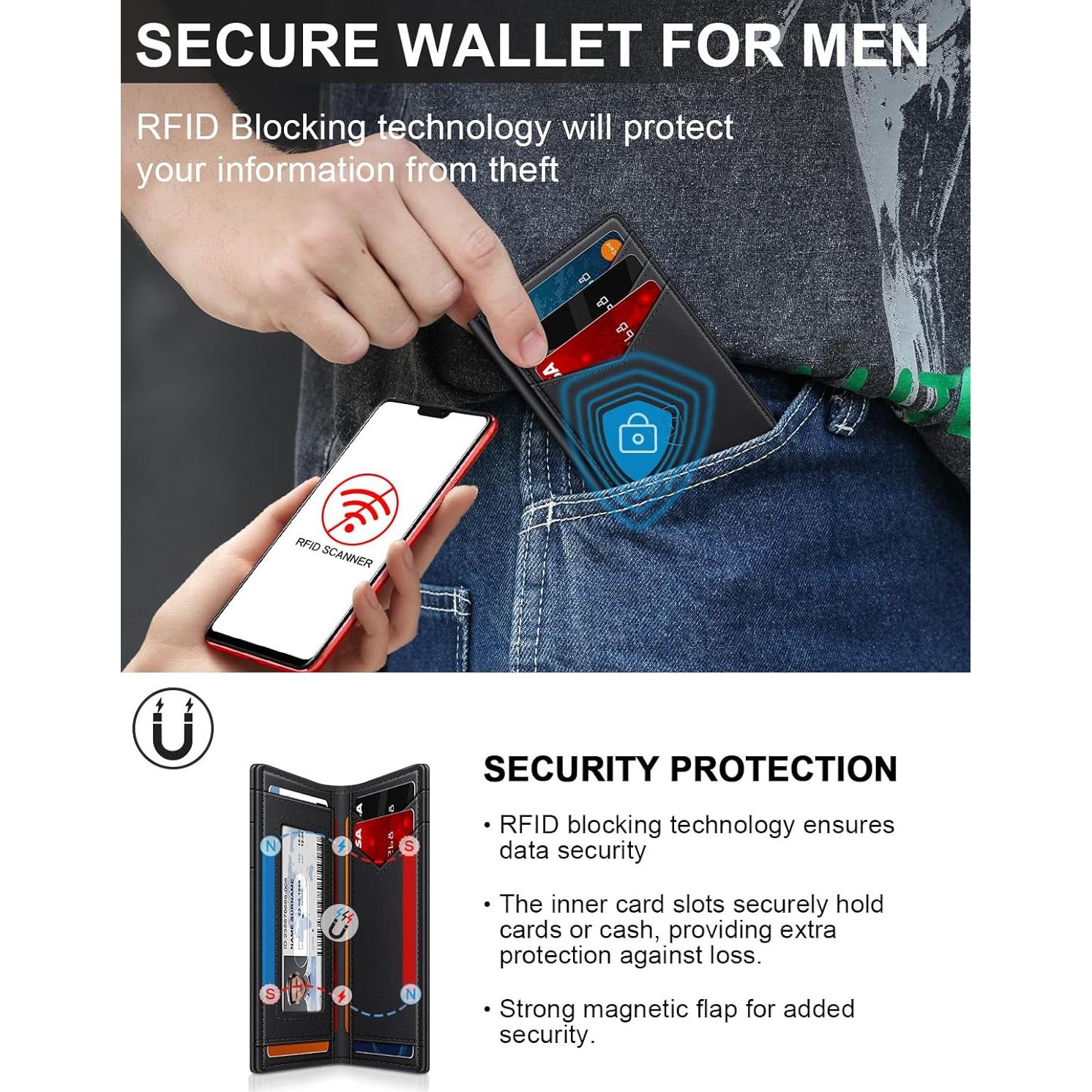 Billetera delgada ZALVEX para hombres con bloqueo RFID y clip