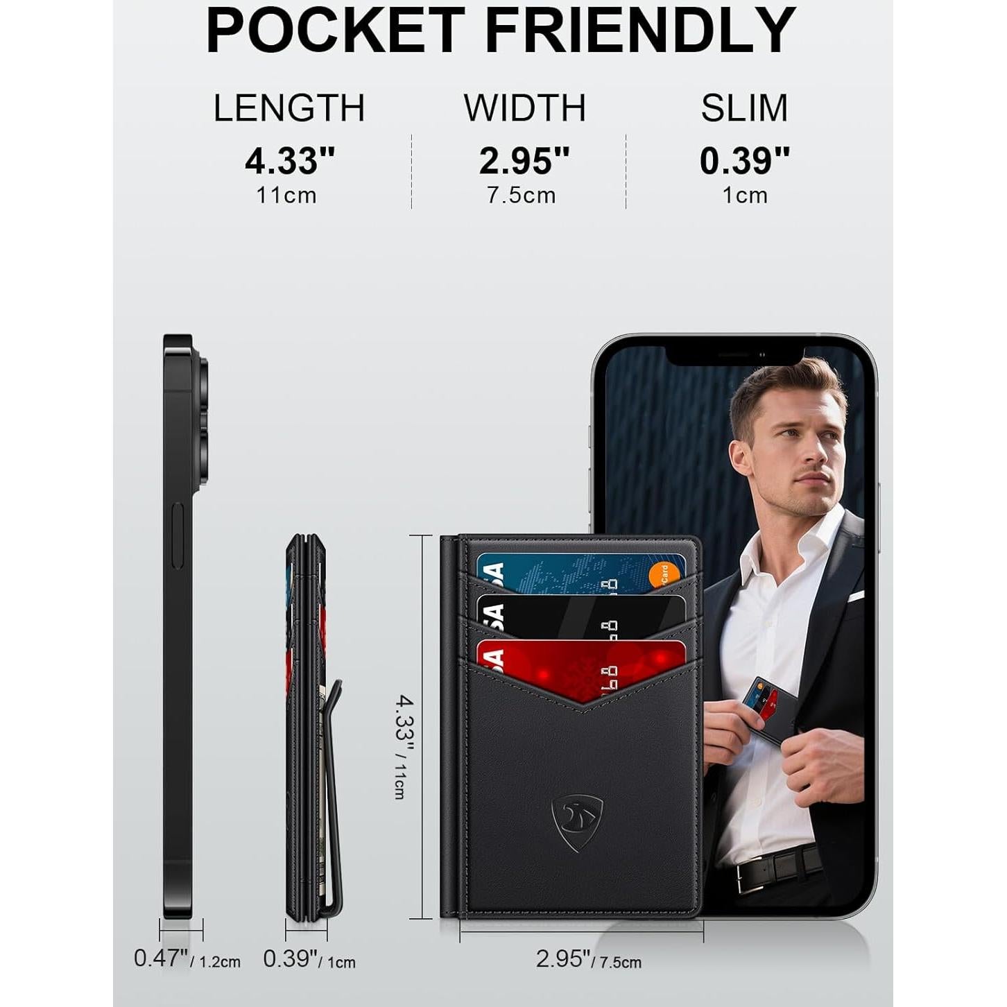 Billetera delgada ZALVEX para hombres con bloqueo RFID y clip