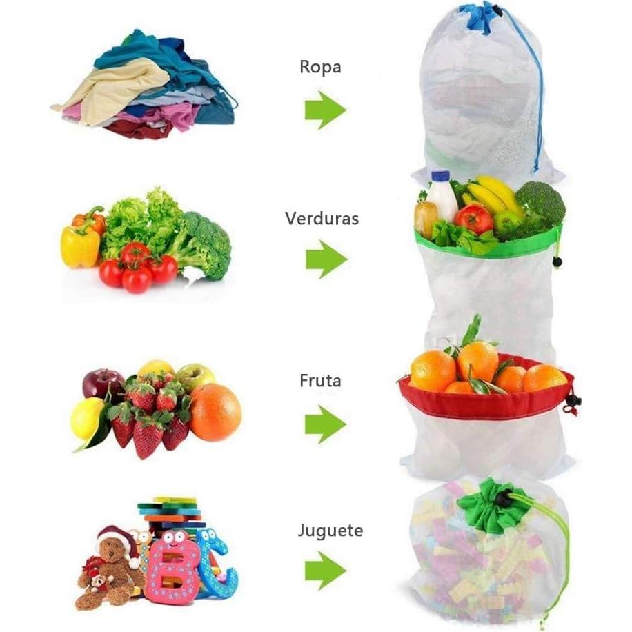 Juego de 12 Bolsas de Malla Reutilizables Conzy Ecológicas