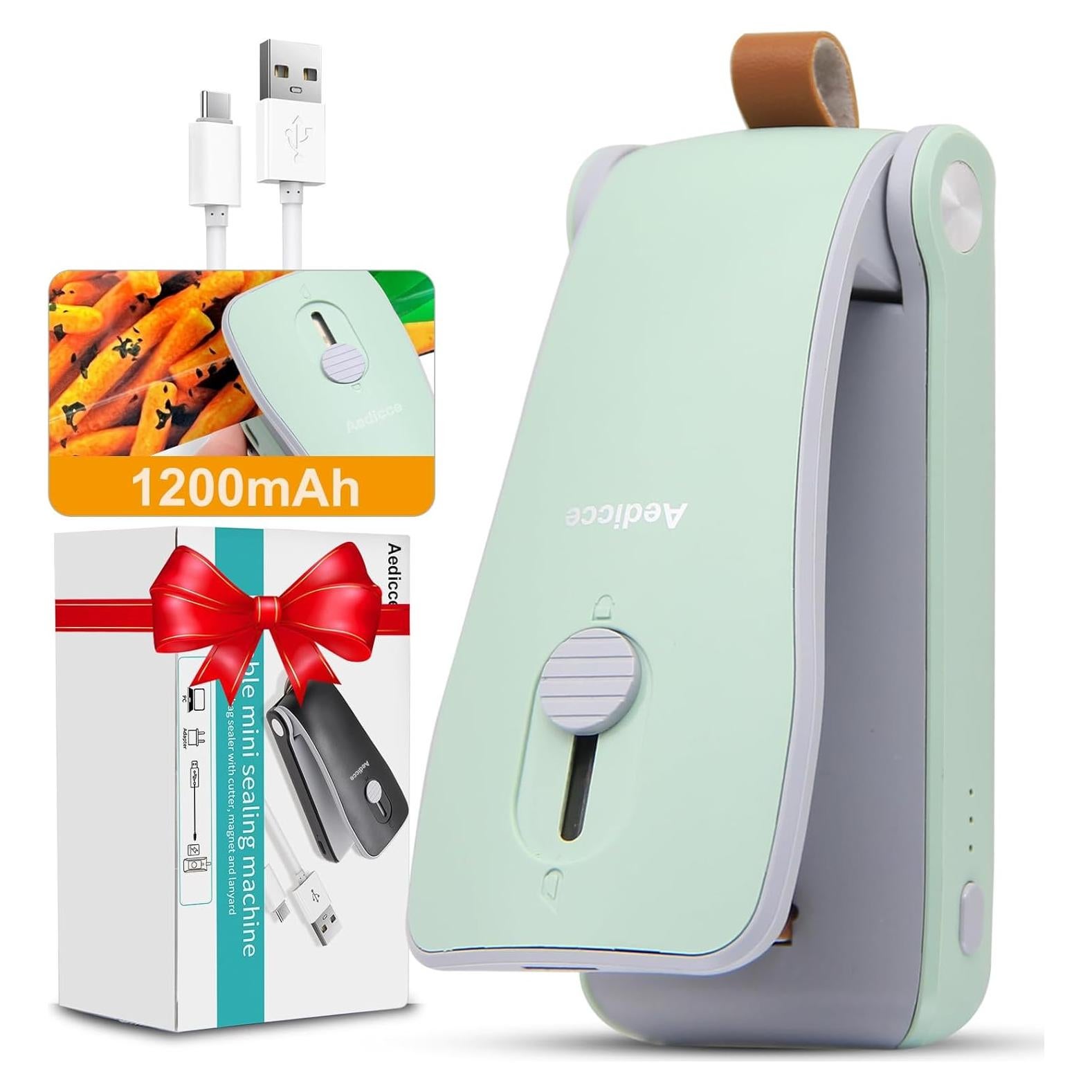 Mini Sello de Bolsas Aedicce Recargable USB Verde 2 en 1