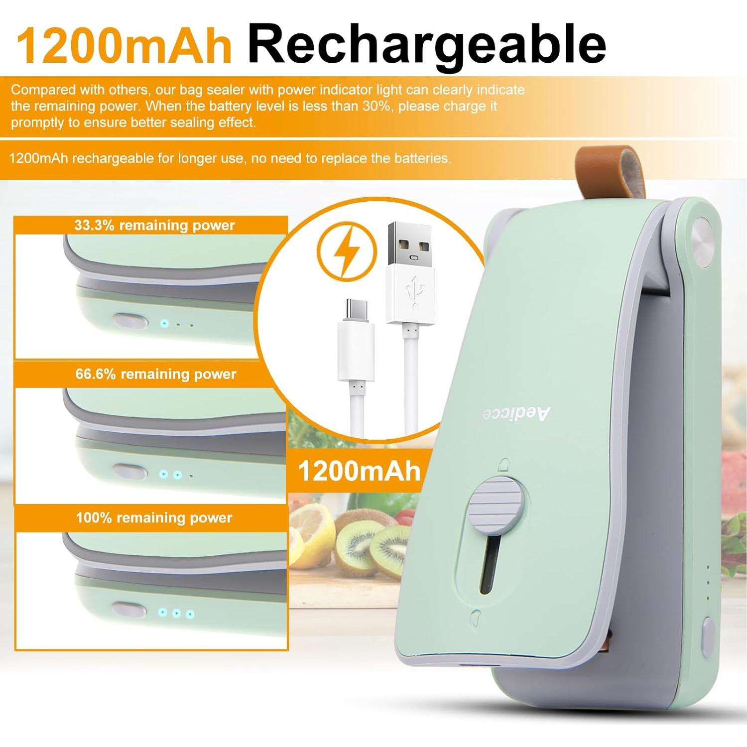 Mini Sello de Bolsas Aedicce Recargable USB Verde 2 en 1