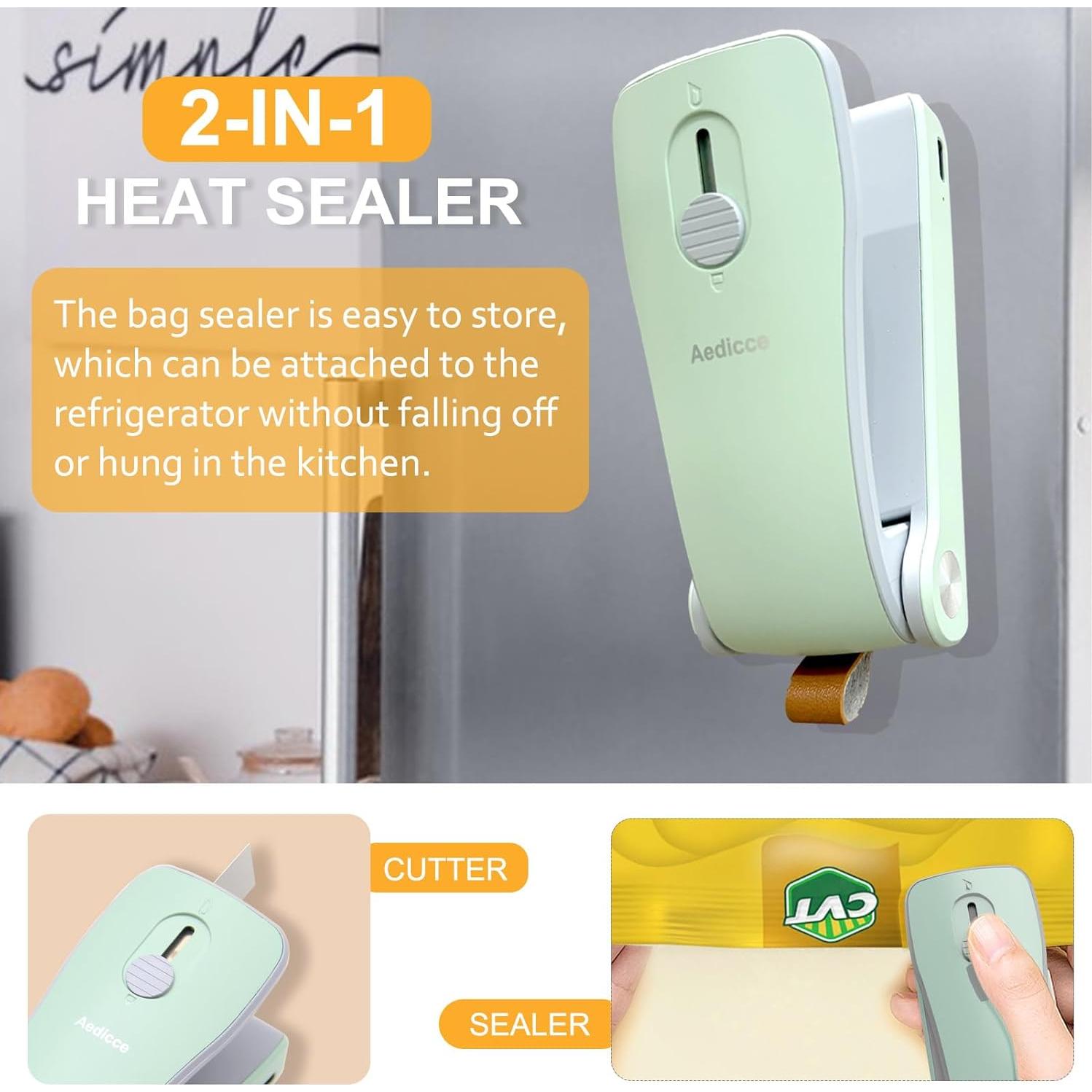 Mini Sello de Bolsas Aedicce Recargable USB Verde 2 en 1