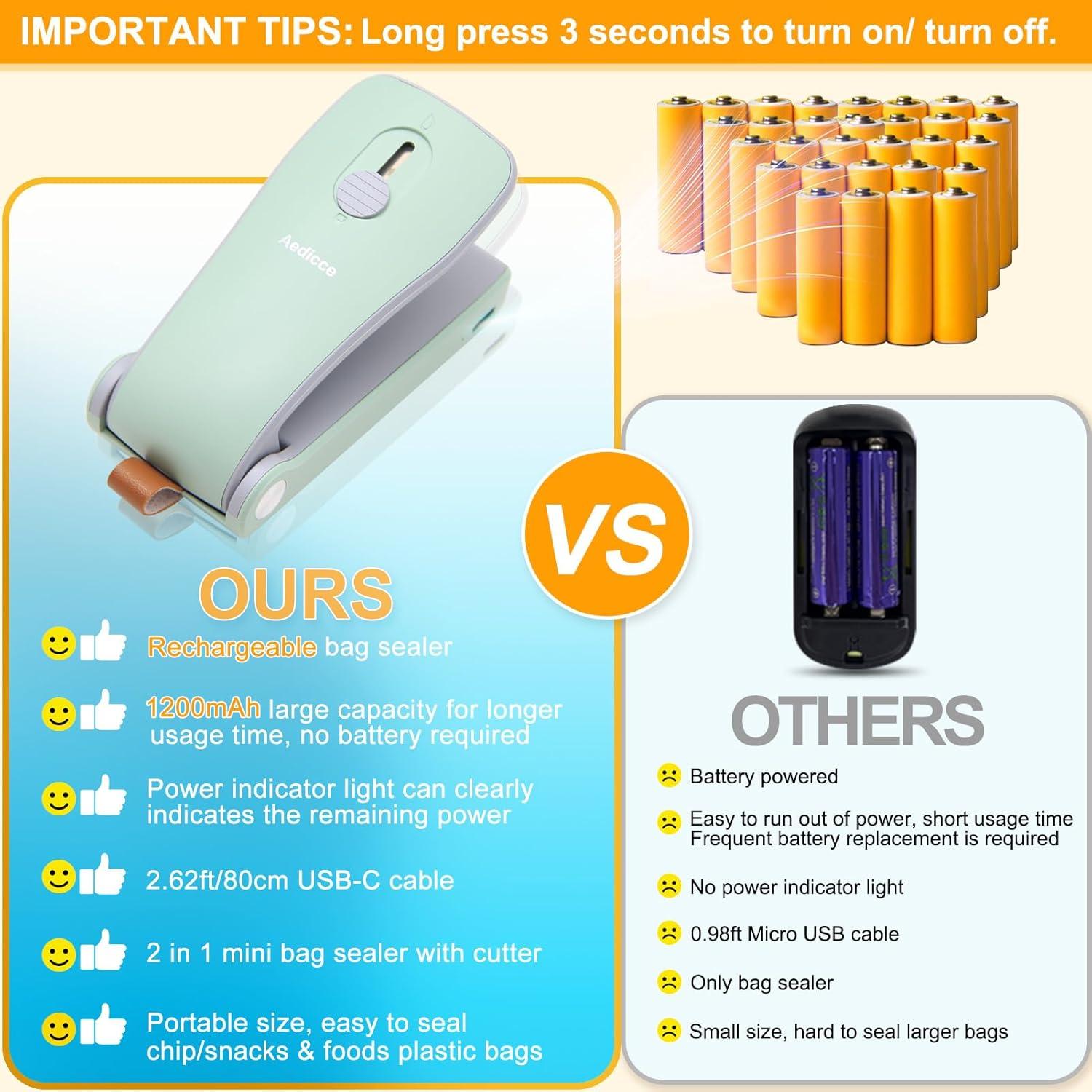 Mini Sello de Bolsas Aedicce Recargable USB Verde 2 en 1