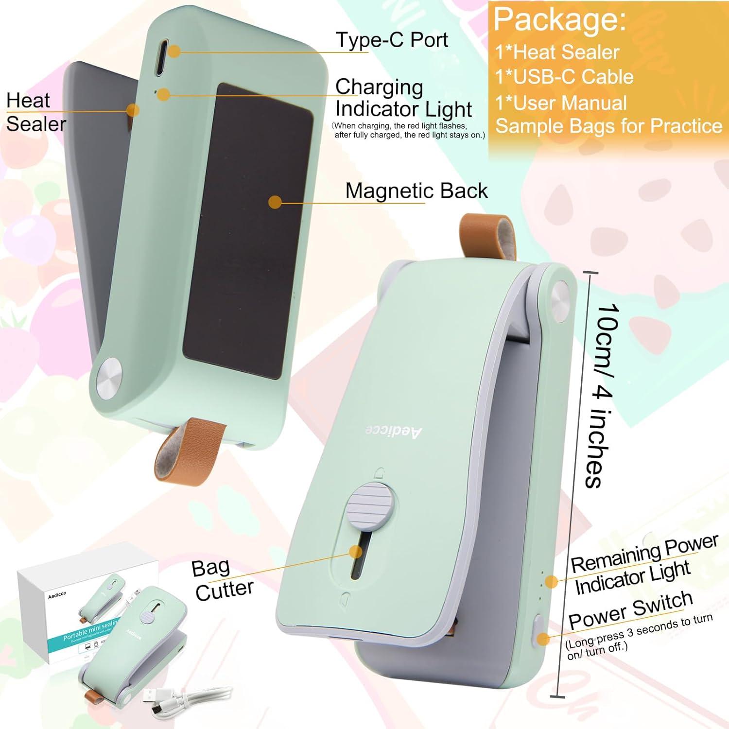 Mini Sello de Bolsas Aedicce Recargable USB Verde 2 en 1