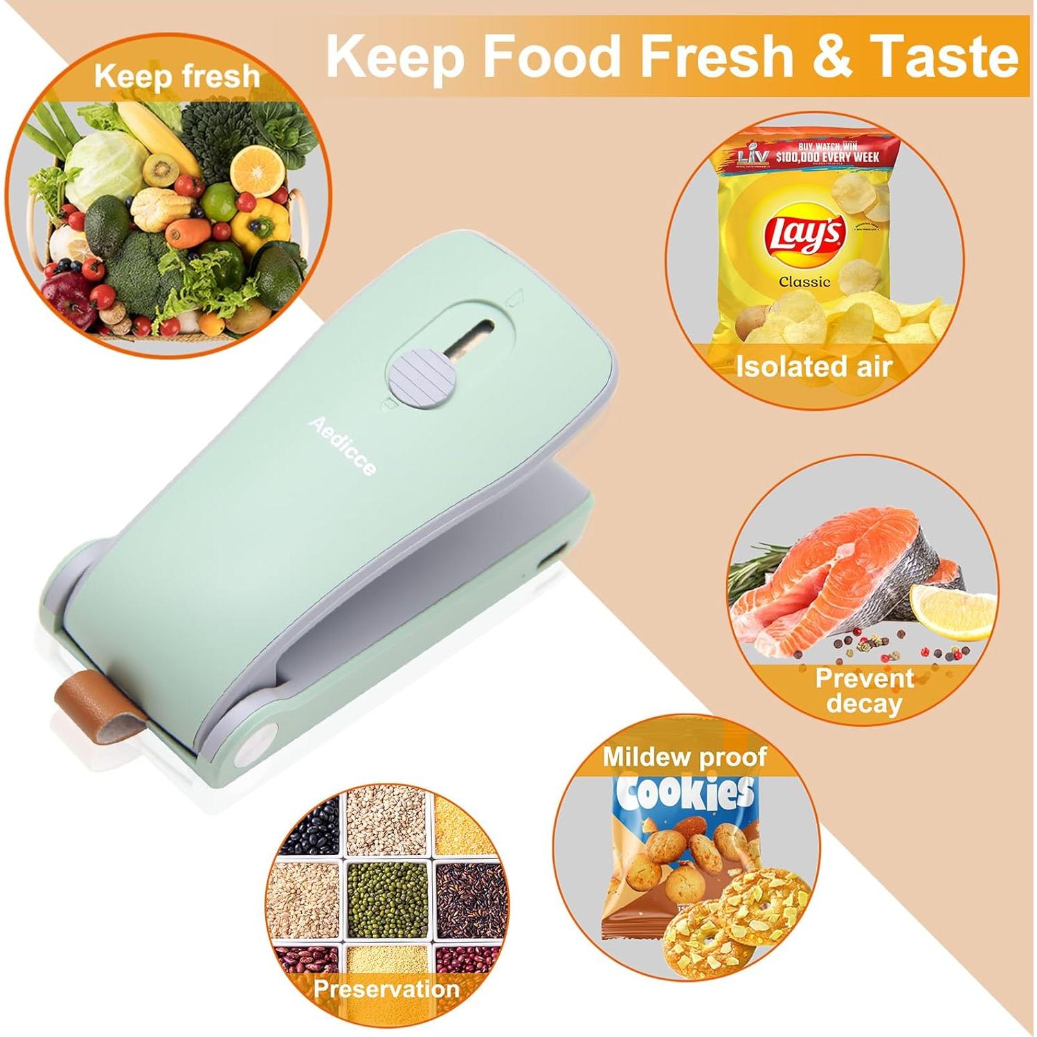 Mini Sello de Bolsas Aedicce Recargable USB Verde 2 en 1