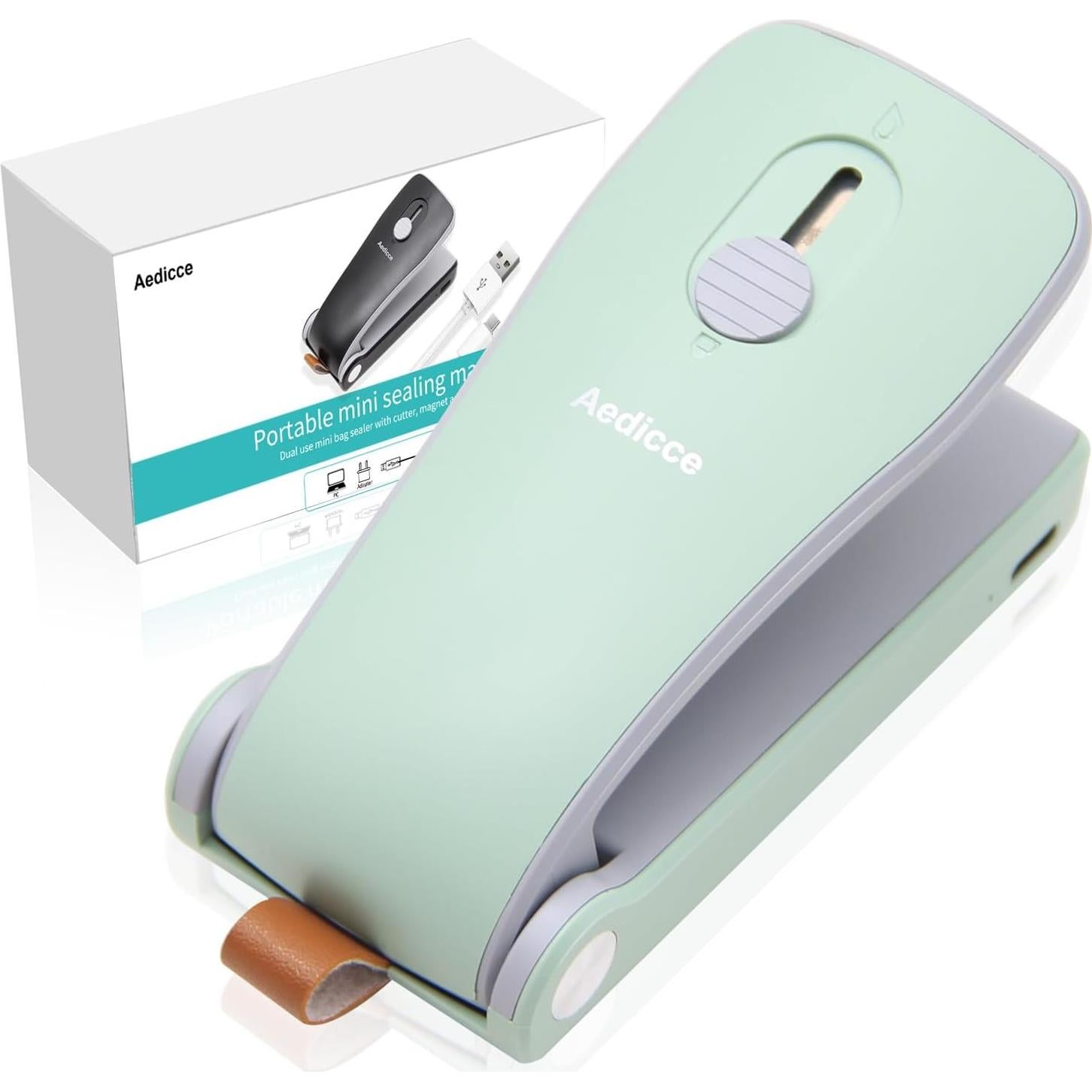 Mini Sello de Bolsas Aedicce Recargable USB Verde 2 en 1