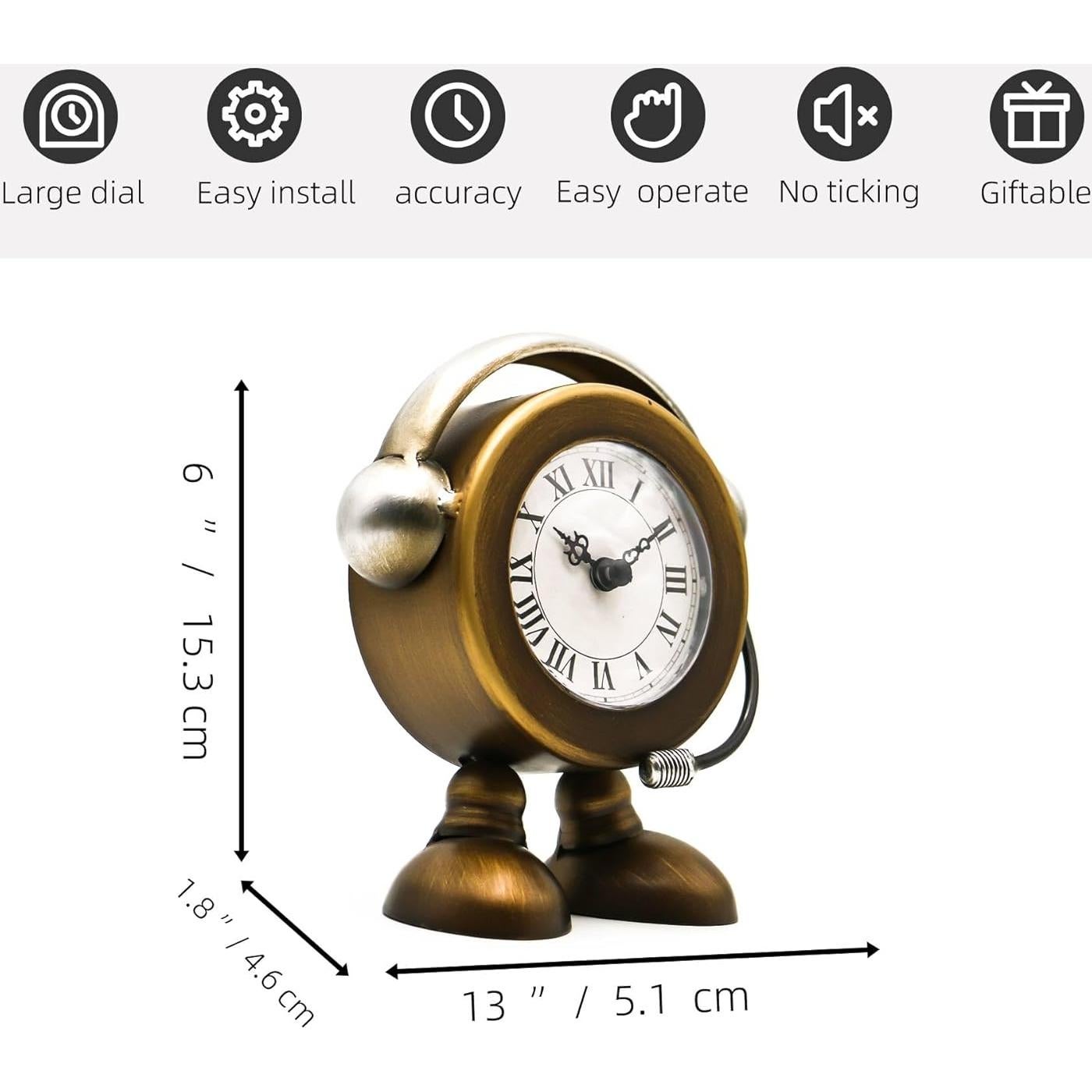 Reloj de mesa robot vintage YOUKI dorado 15.24 cm silencioso