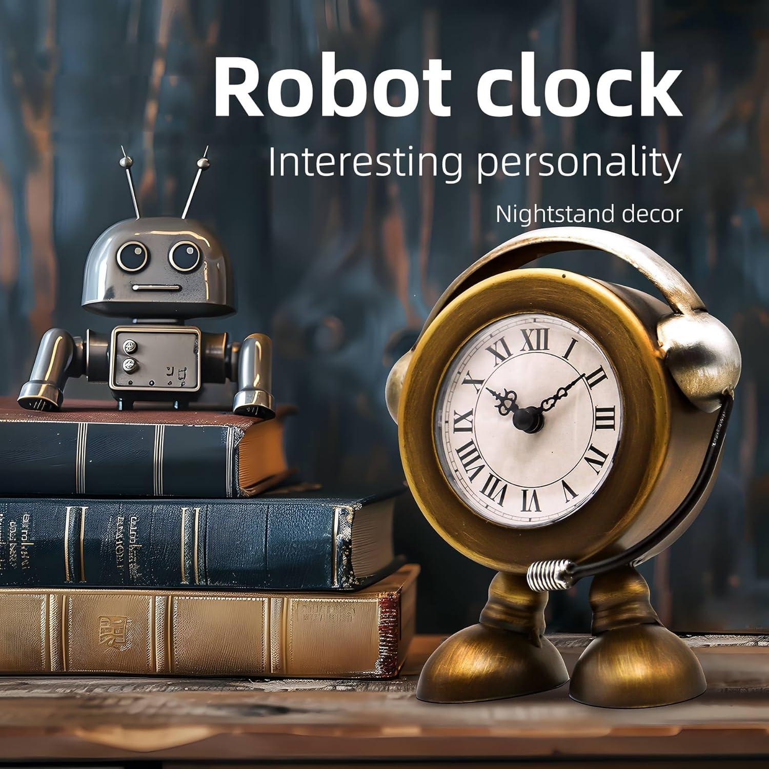 Reloj de mesa robot vintage YOUKI dorado 15.24 cm silencioso