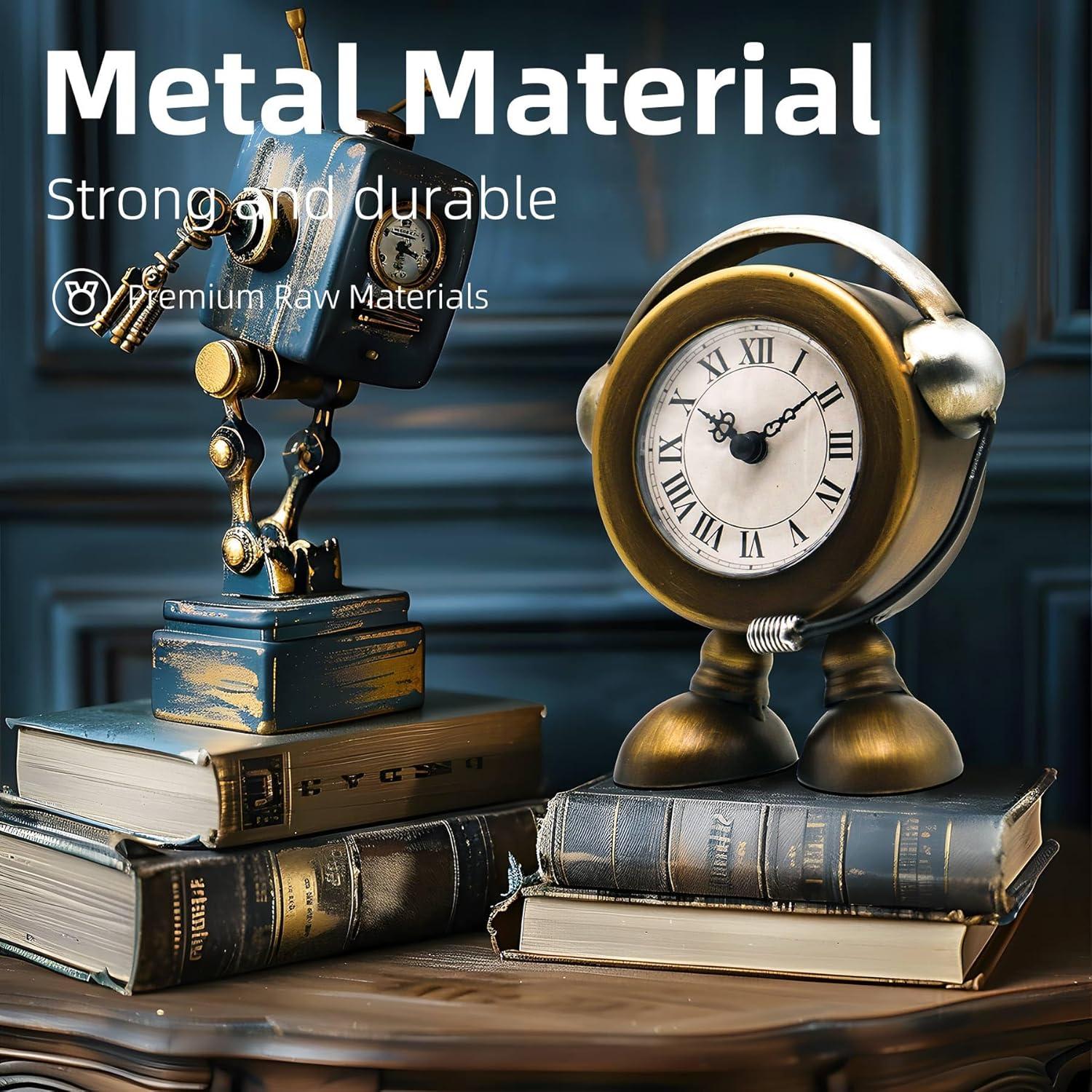 Reloj de mesa robot vintage YOUKI dorado 15.24 cm silencioso