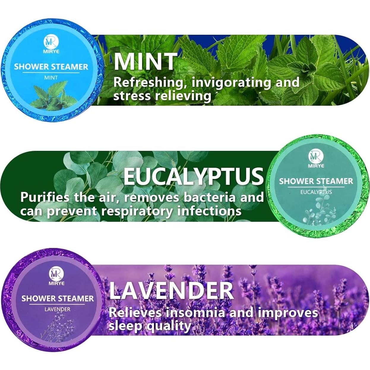 Pastillas de Ducha Aromaterapia MR MIRYE - 18 Piezas Eucalipto, Lavanda, Menta